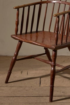 18th Century original brown painted hoop back Windsor chair