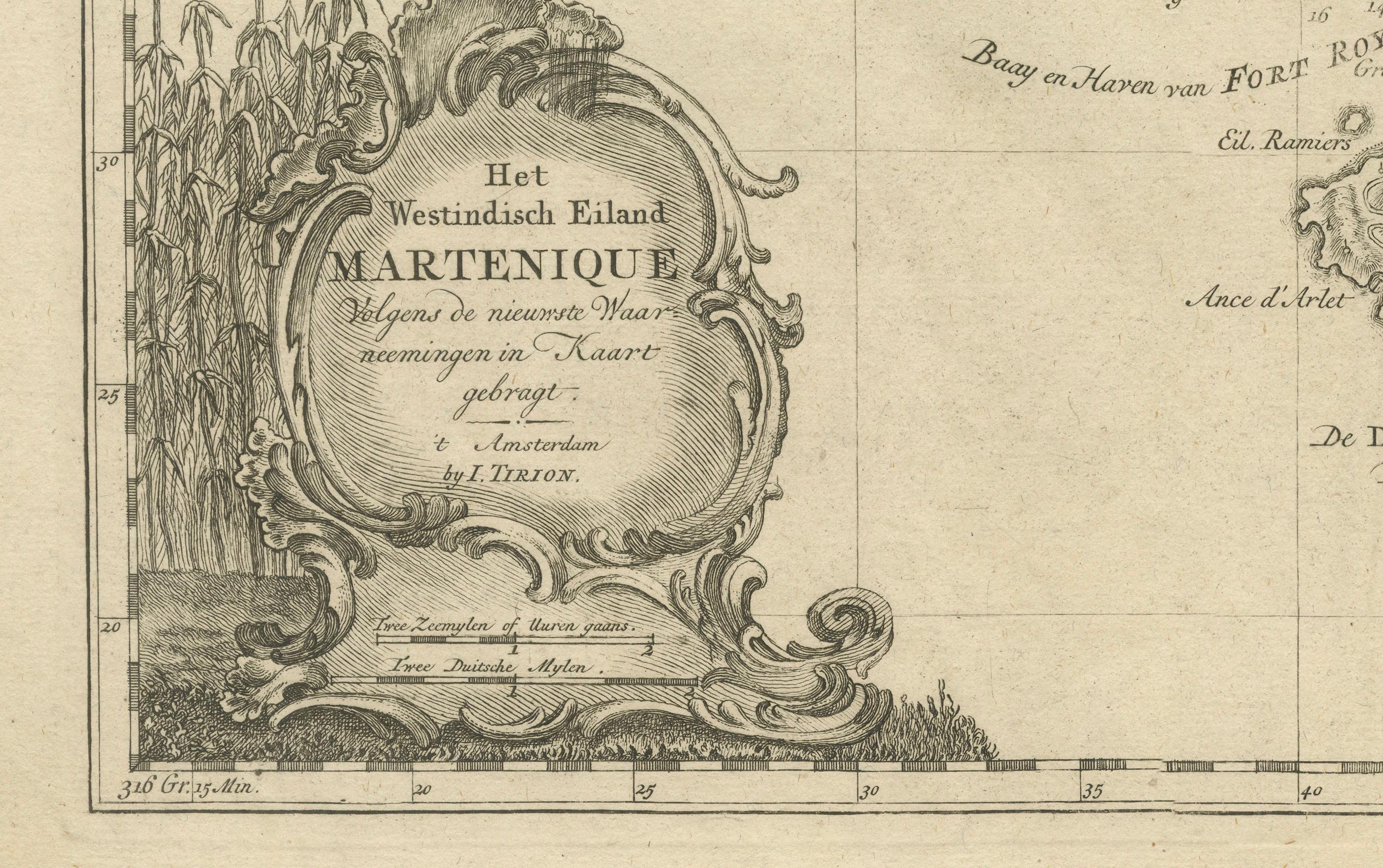 Milieu du XVIIIe siècle Carte néerlandaise originale de Martinique dans les Antilles par Isaak Tirion, 18e siècle en vente