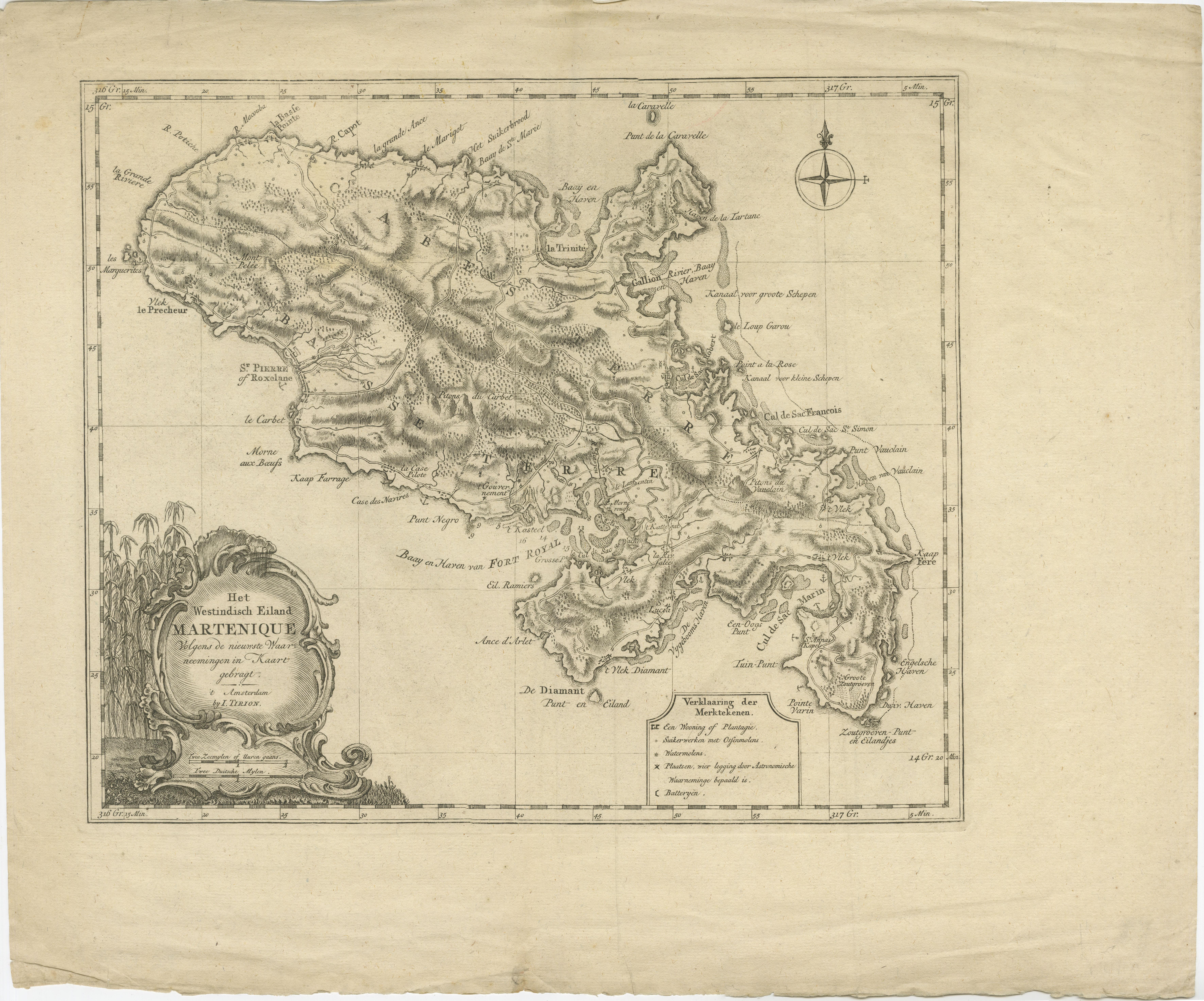 Carte néerlandaise originale de Martinique dans les Antilles par Isaak Tirion, 18e siècle en vente 1