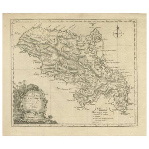 18th Century Original Dutch Map of Martinique in The West Indies by Isaak Tirion