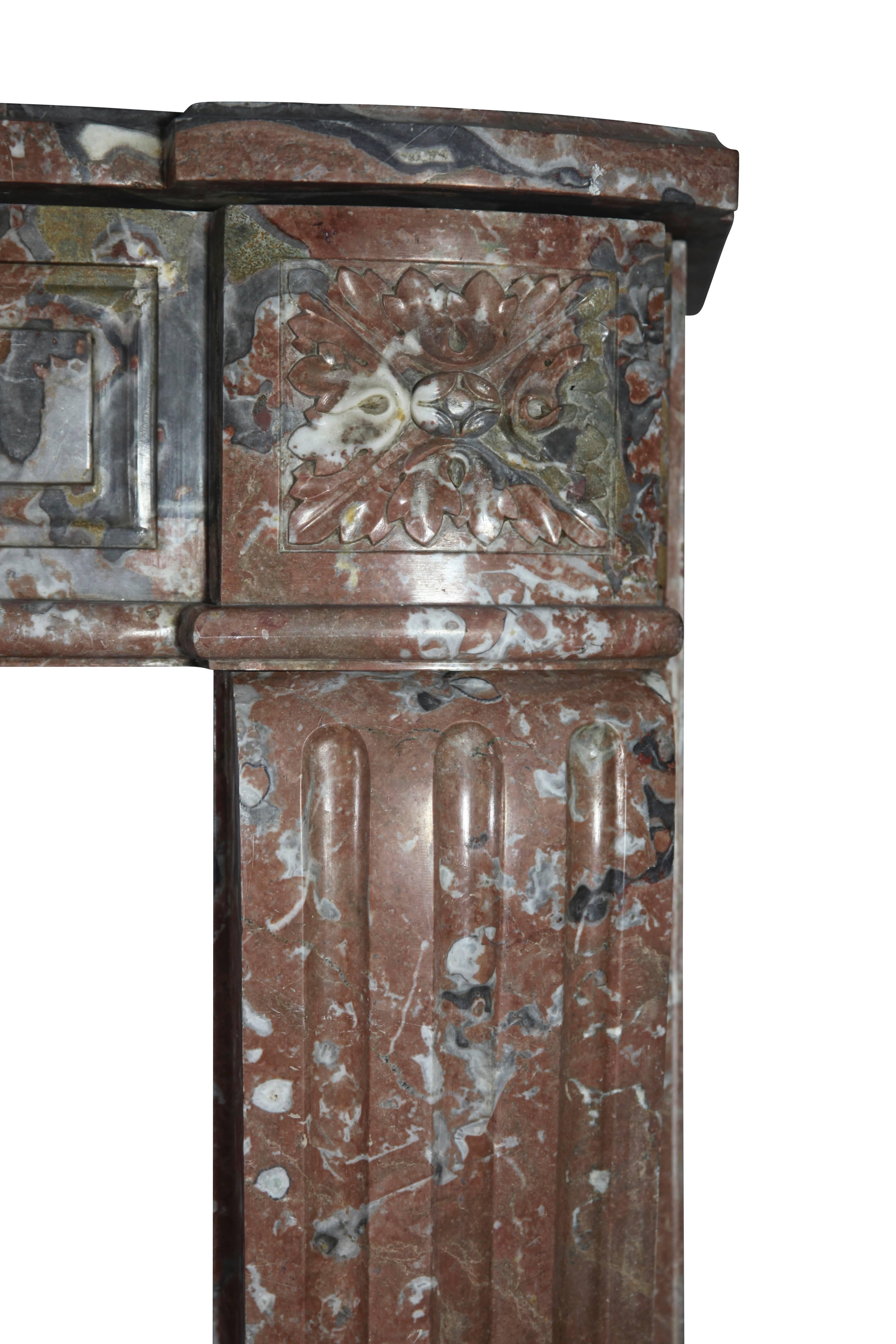 Louis XVI 18th Century Original Extra Wide Antique Fireplace Surround in Red Marble For Sale