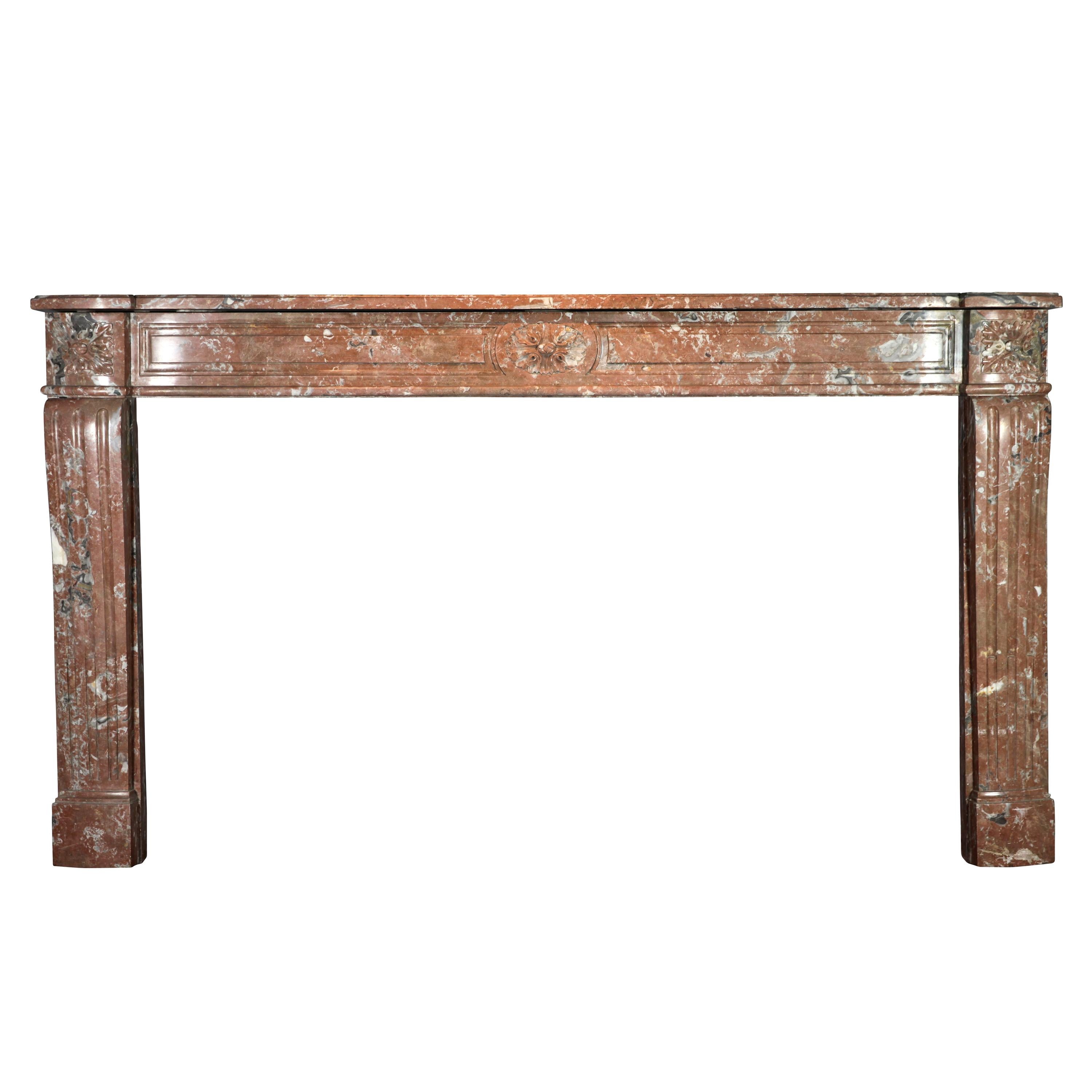 18th Century Original Extra Wide Antique Fireplace Surround in Red Marble For Sale