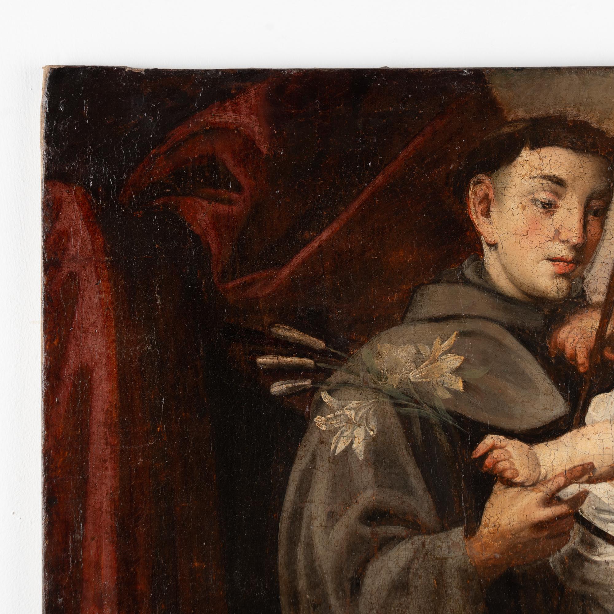 Originales Ölgemälde auf Leinwand, 18. Jahrhundert, Gemälde des Heiligen Antonius von Padua und Christus C. (Spanisch) im Angebot