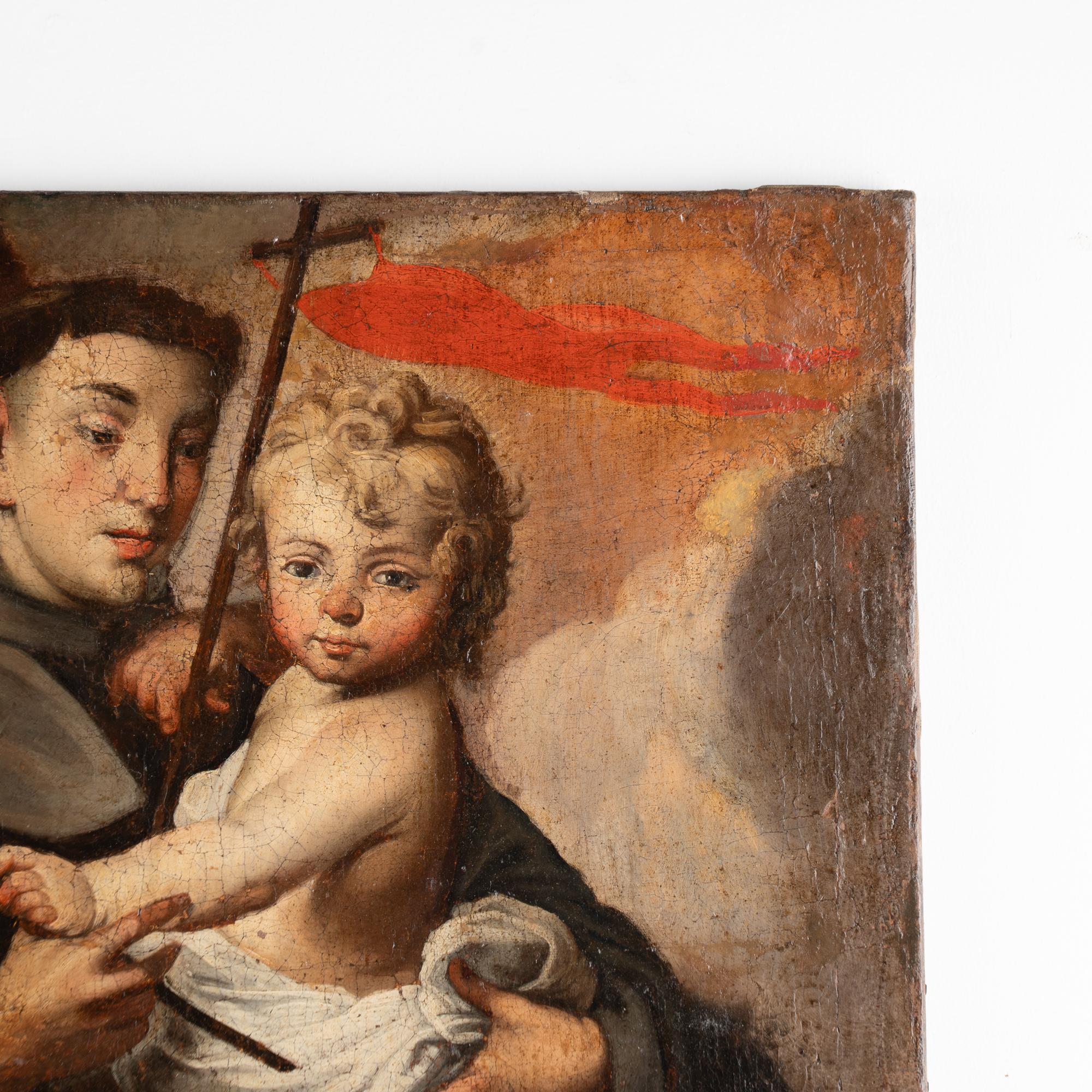 Originales Ölgemälde auf Leinwand, 18. Jahrhundert, Gemälde des Heiligen Antonius von Padua und Christus C. im Angebot 2