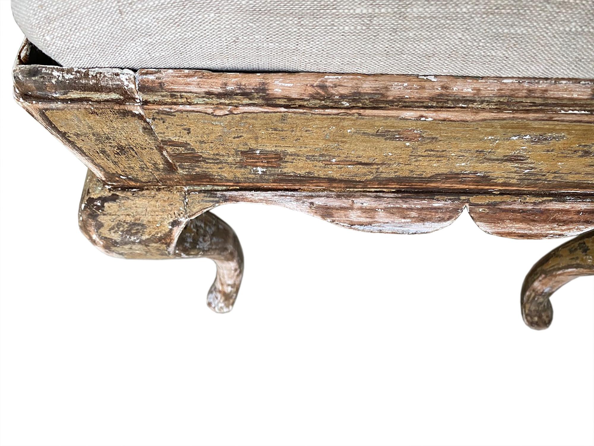 A pair of 18th century original paint Swedish stools. These pieces have been dry scraped to their original paint.
 