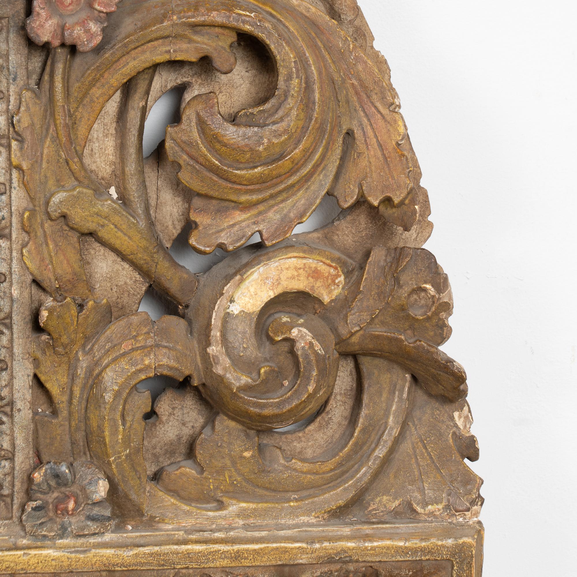 18th Century Original Painted and Carved Altarpiece Mirror from Portugal For Sale 6