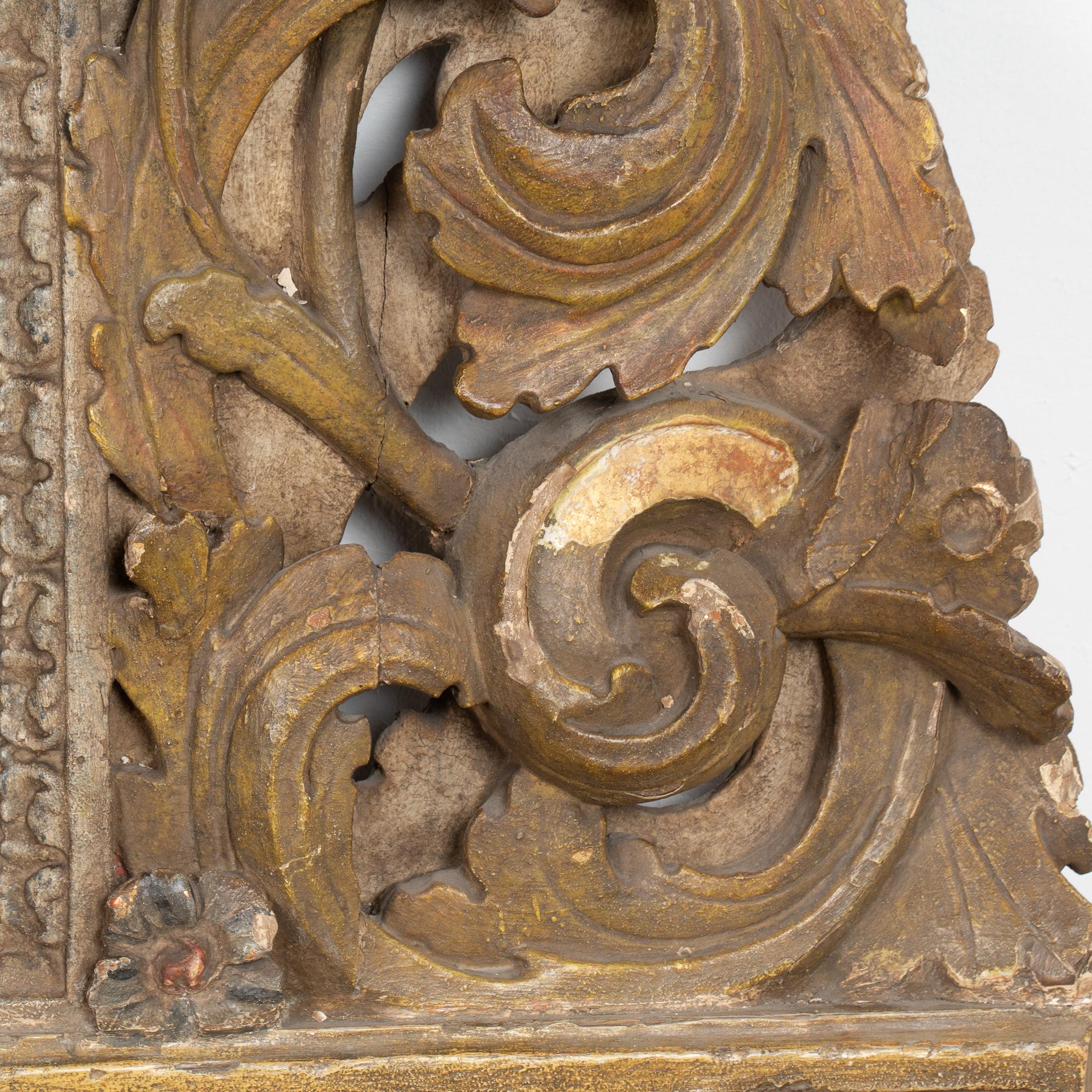 18th Century Original Painted and Carved Altarpiece Mirror from Portugal For Sale 7