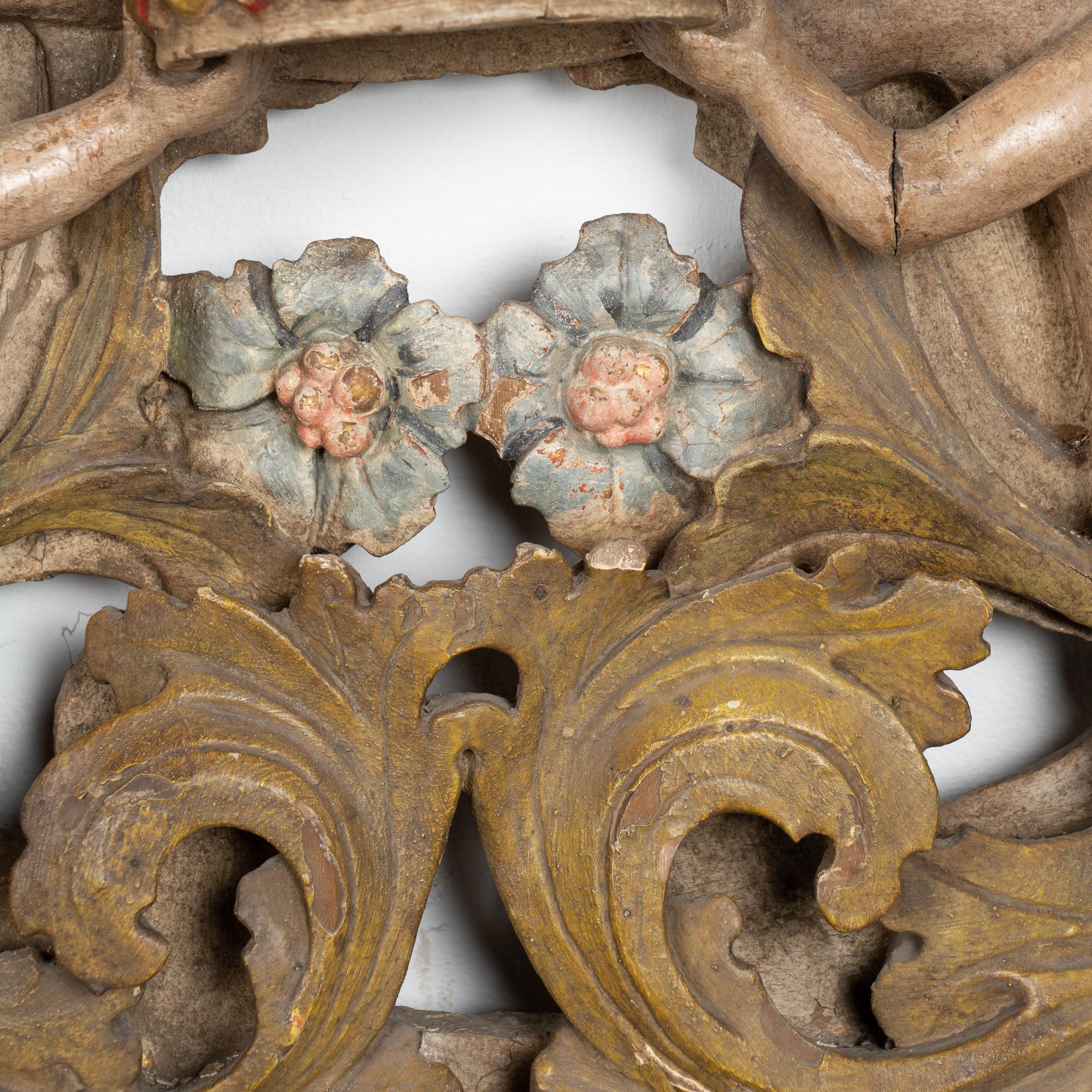 18th Century Original Painted and Carved Altarpiece Mirror from Portugal For Sale 9
