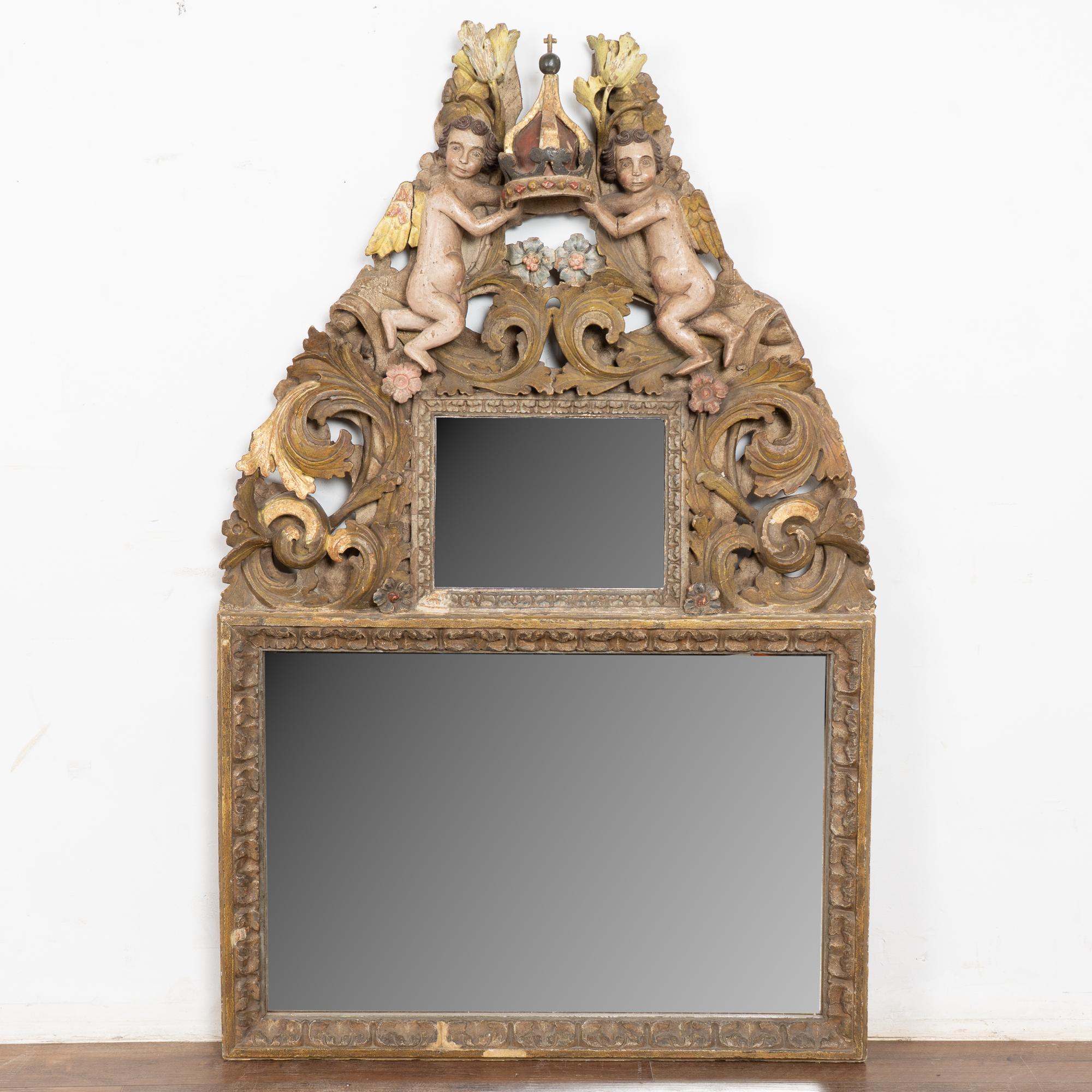 Rococo 18th Century Original Painted and Carved Altarpiece Mirror from Portugal For Sale