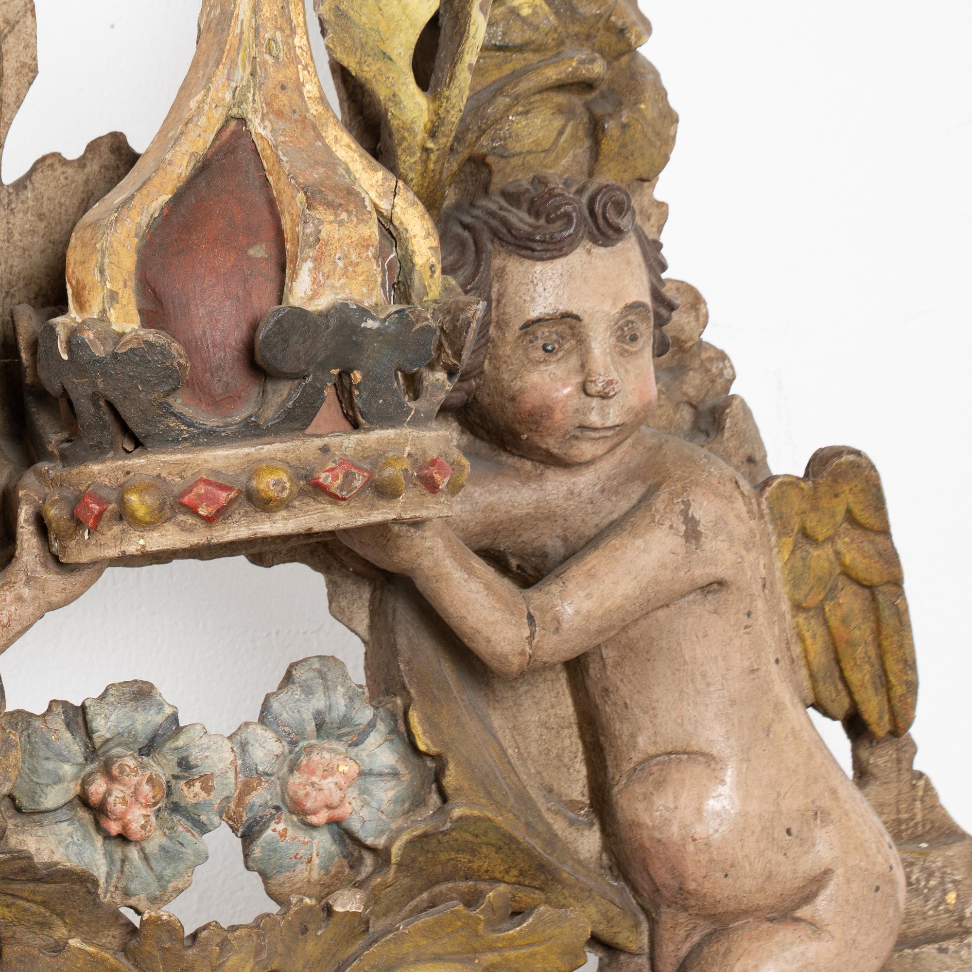 18th Century Original Painted and Carved Altarpiece Mirror from Portugal For Sale 4