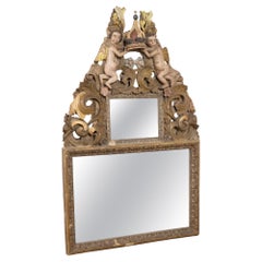18th Century Original Painted and Carved Altarpiece Mirror from Portugal