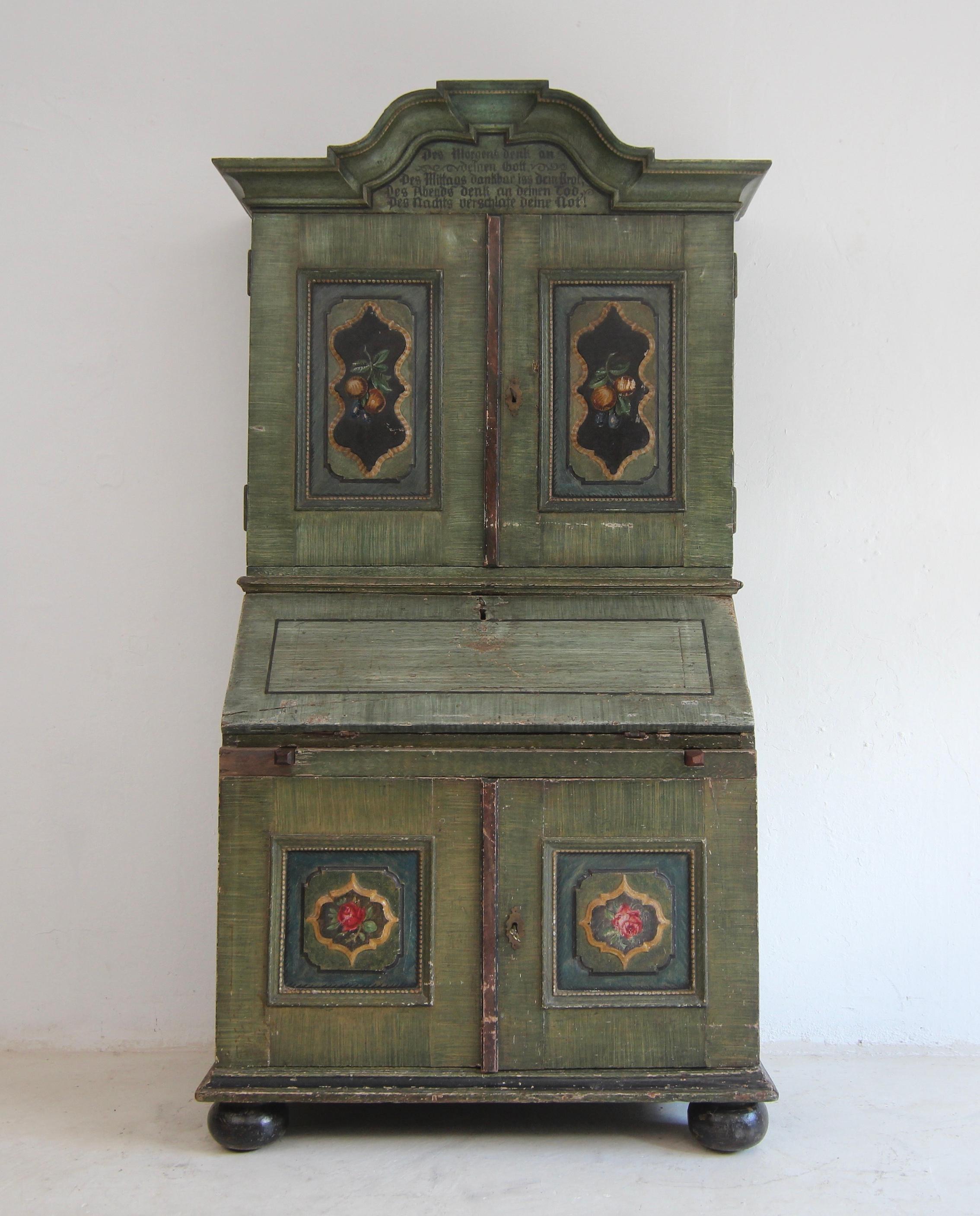 Hand-Painted 18th Century Original Painted Baroque Secretary For Sale