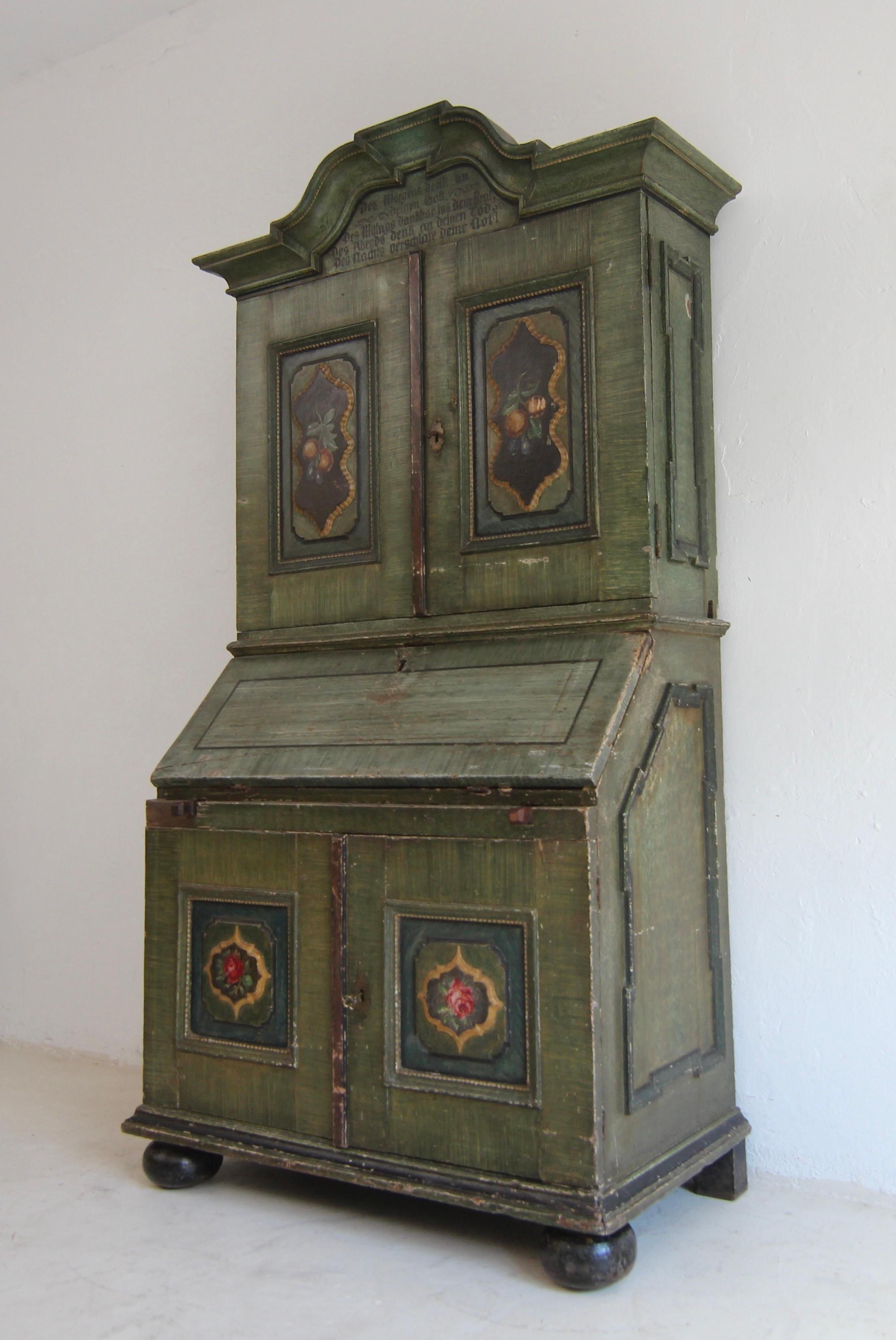 18th Century Original Painted Baroque Secretary In Good Condition For Sale In Dusseldorf, DE