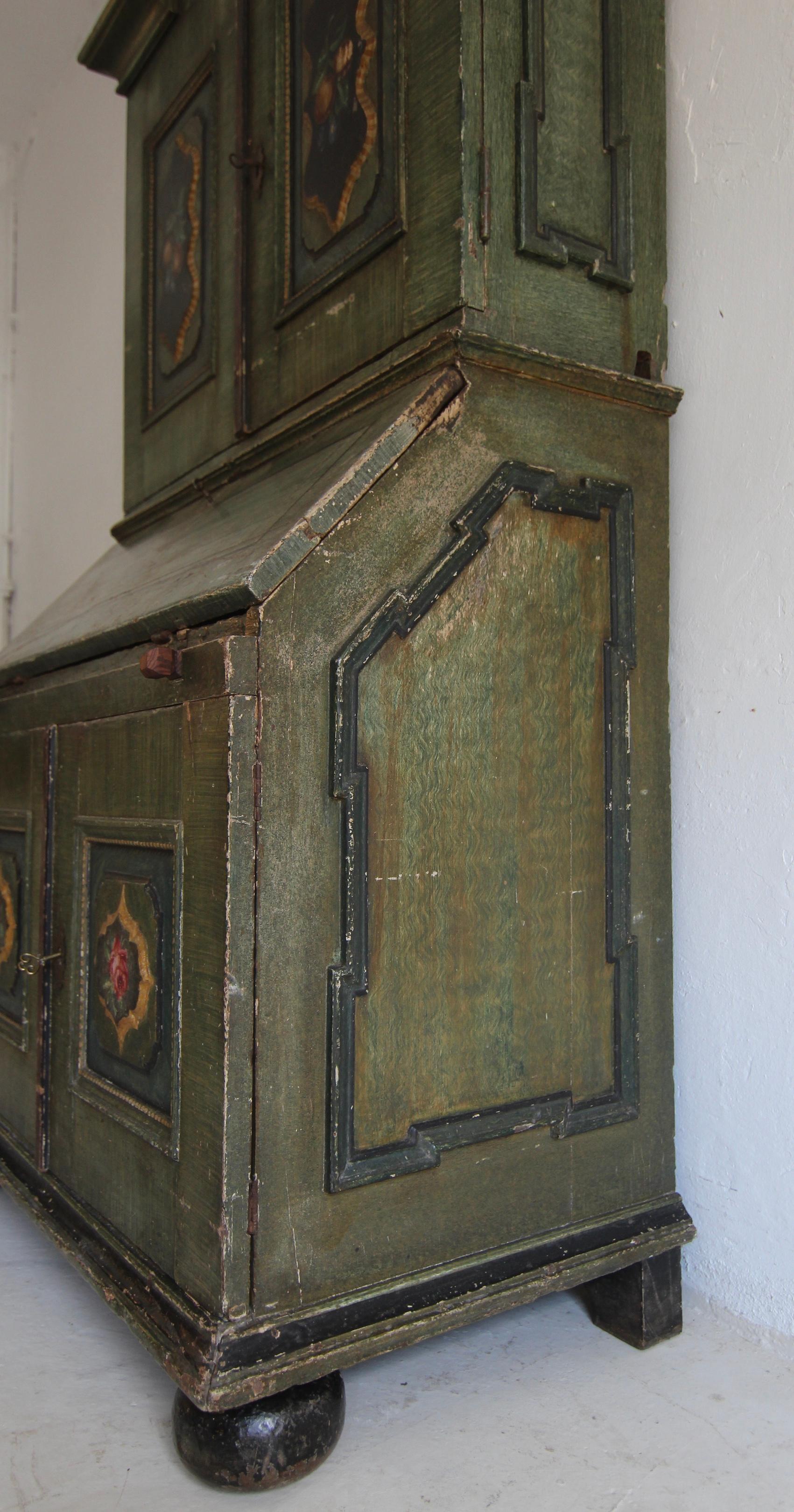 Oak 18th Century Original Painted Baroque Secretary For Sale