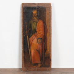18th Century Original Painted Icon on Wood of Saint Paul Holding a Sword