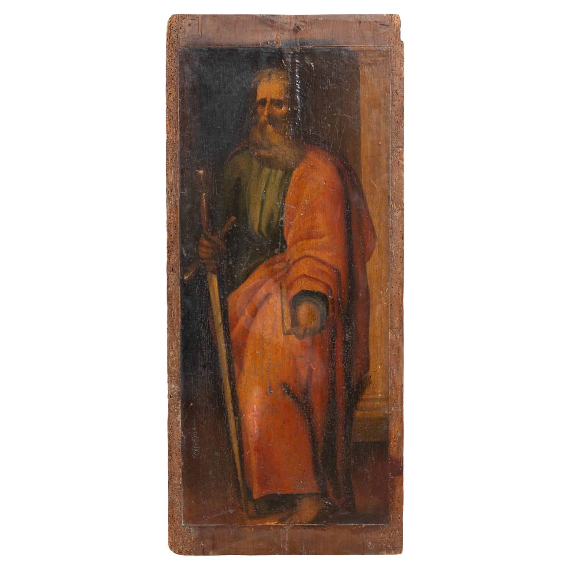 18th Century Original Painted Icon on Wood of Saint Paul Holding a Sword