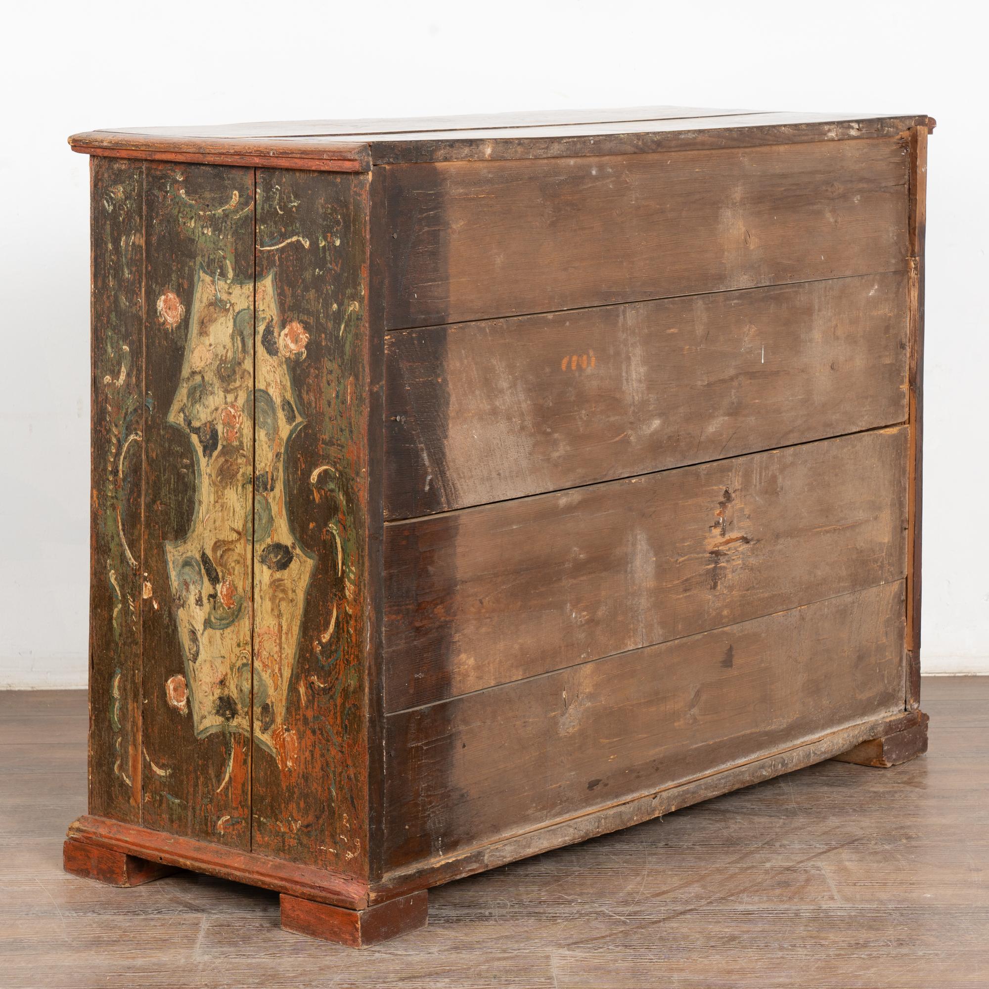18th Century Original Painted Large Pine Chest of Four Drawers, Denmark For Sale 4