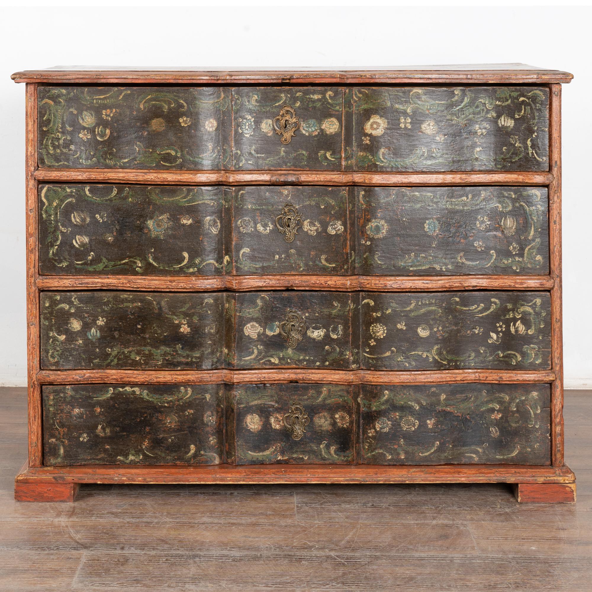 Danish 18th Century Original Painted Large Pine Chest of Four Drawers, Denmark For Sale