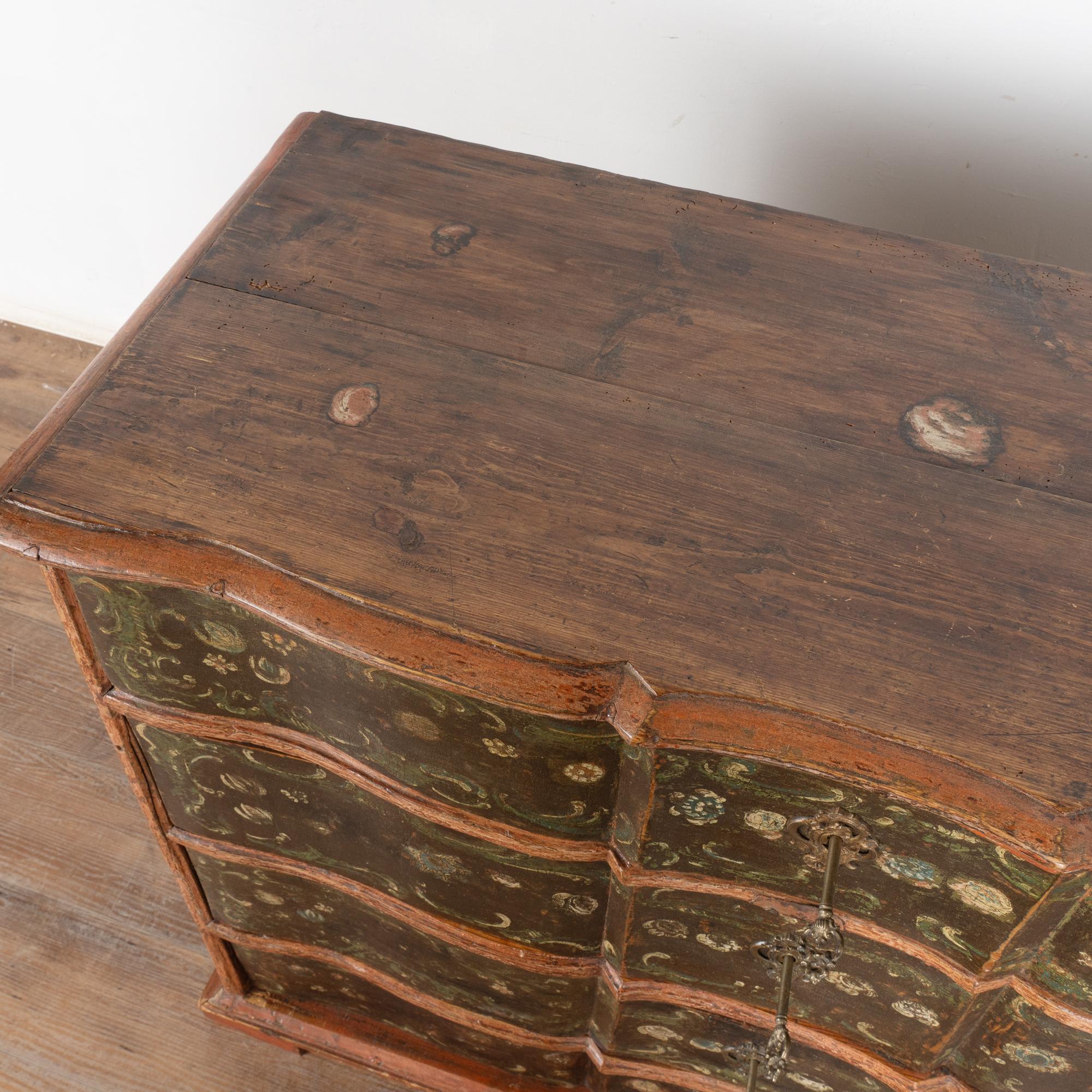 Wood 18th Century Original Painted Large Pine Chest of Four Drawers, Denmark For Sale
