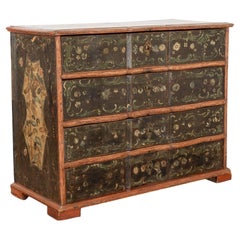 18th Century Original Painted Large Pine Chest of Four Drawers, Denmark