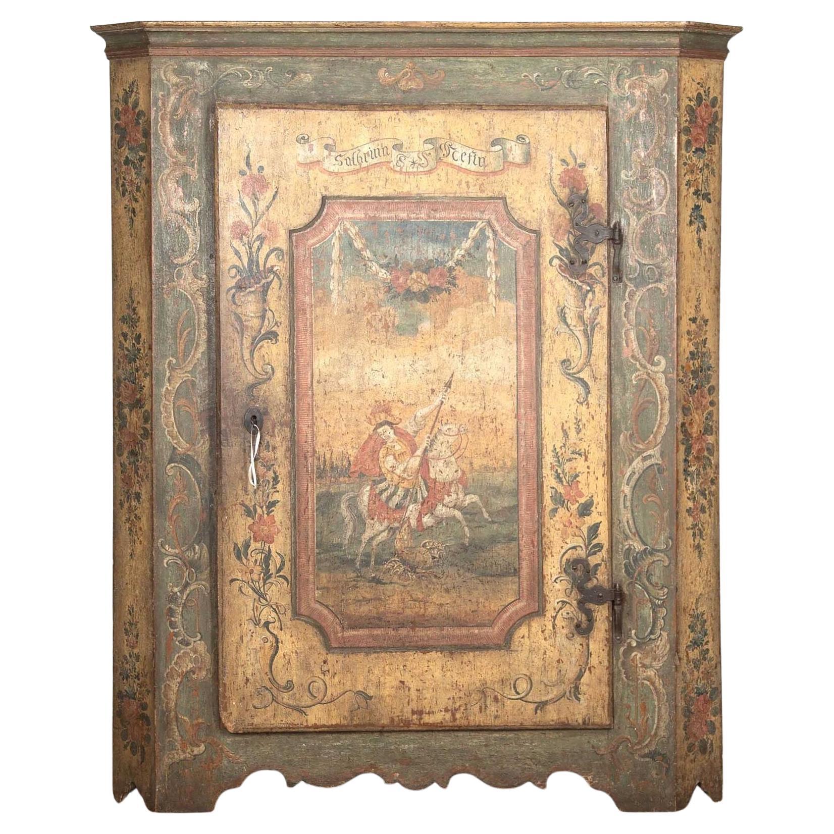 18th Century Original Painted Tyrolean Cupboard For Sale