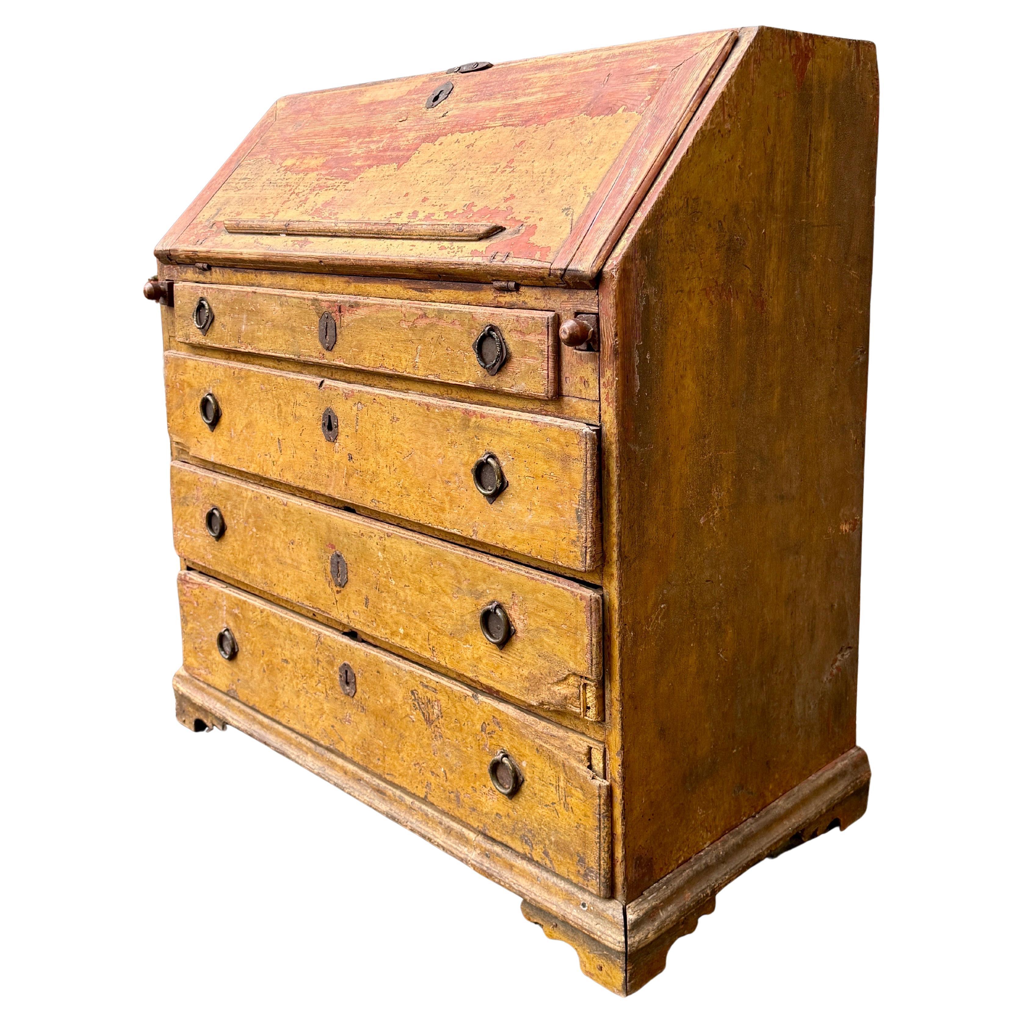 18. Jahrhundert Original bemalter Schreibtisch Sekretär, Schweden (Barock) im Angebot