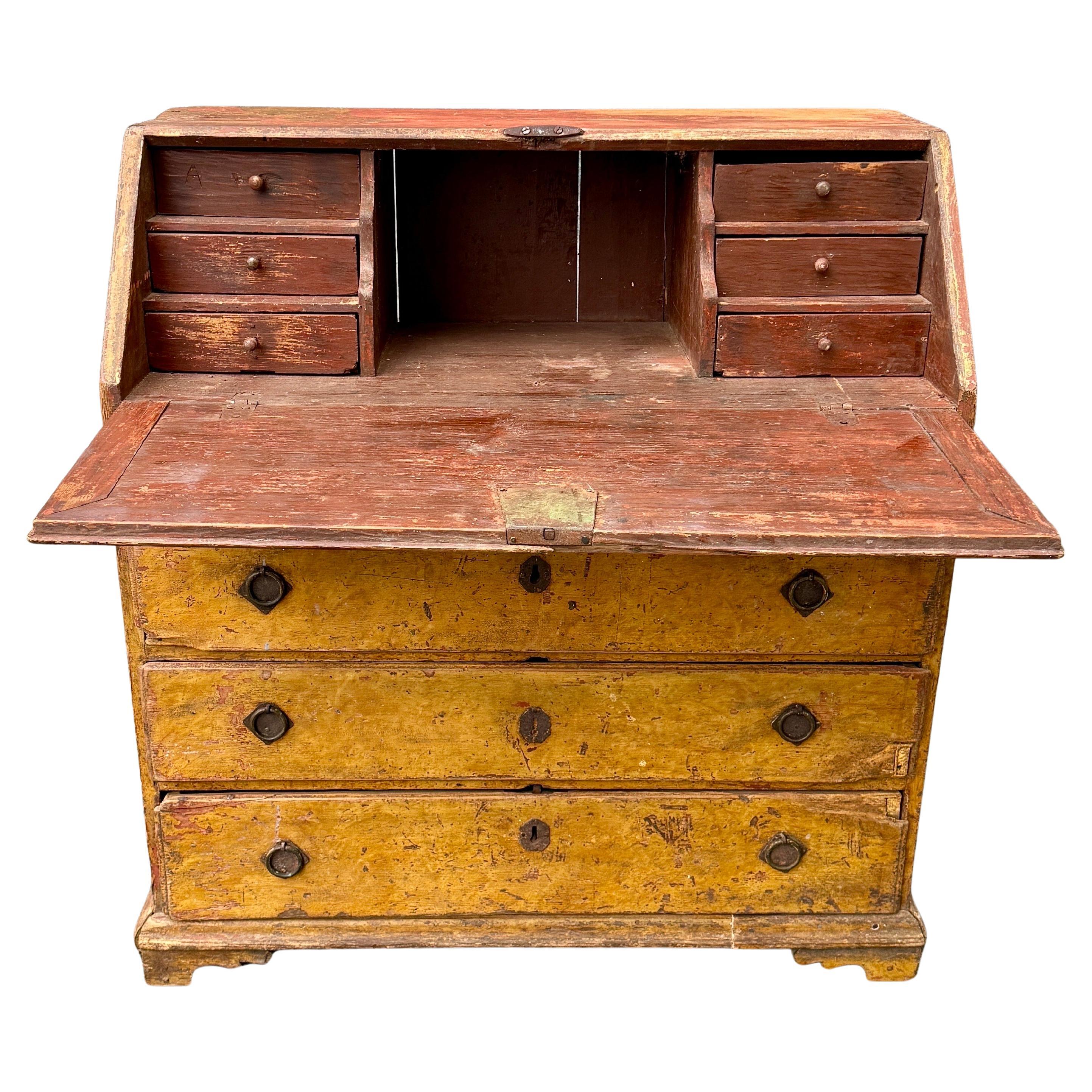 18. Jahrhundert Original bemalter Schreibtisch Sekretär, Schweden (Handgefertigt) im Angebot