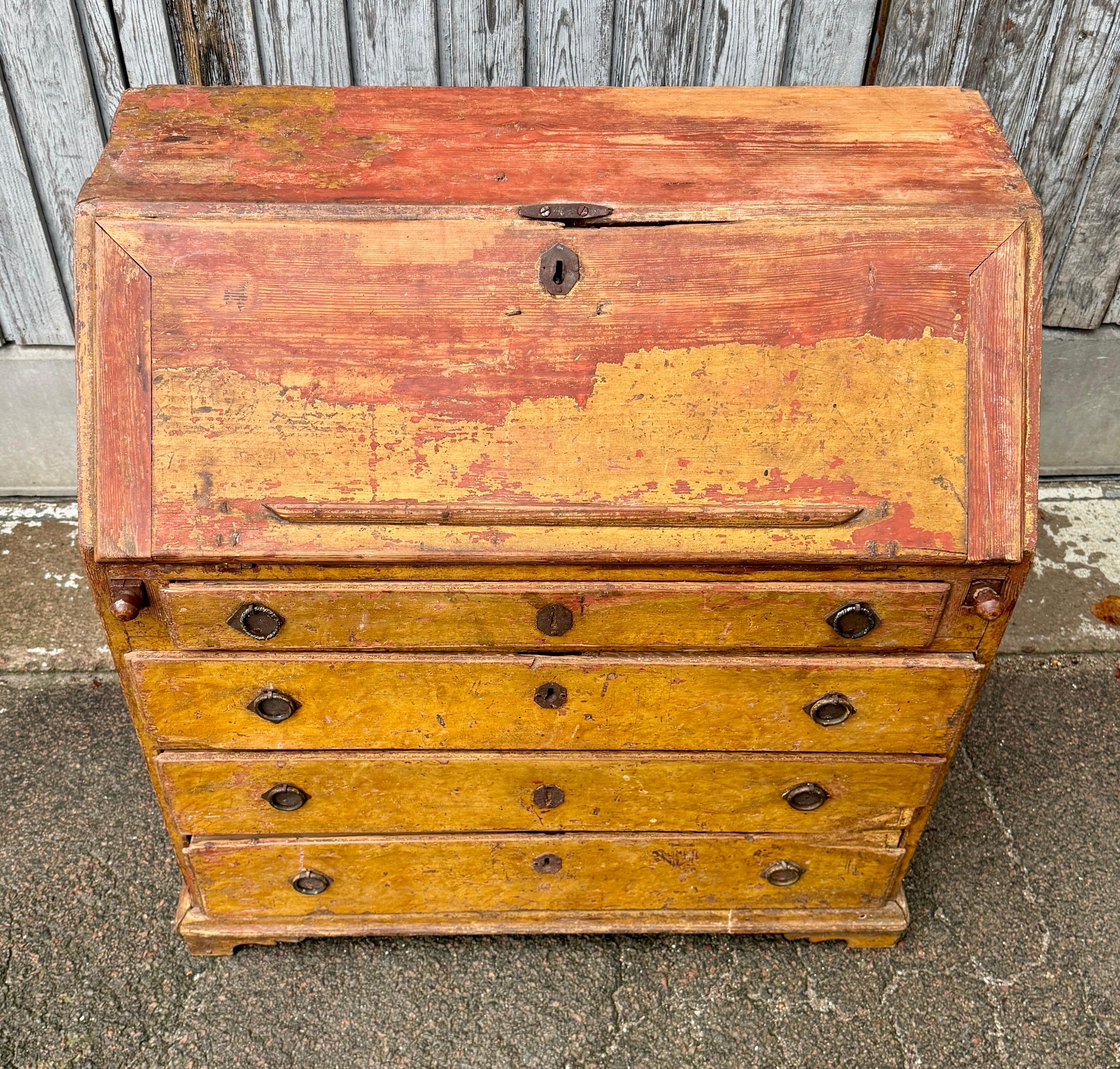 18. Jahrhundert Original bemalter Schreibtisch Sekretär, Schweden im Angebot 1