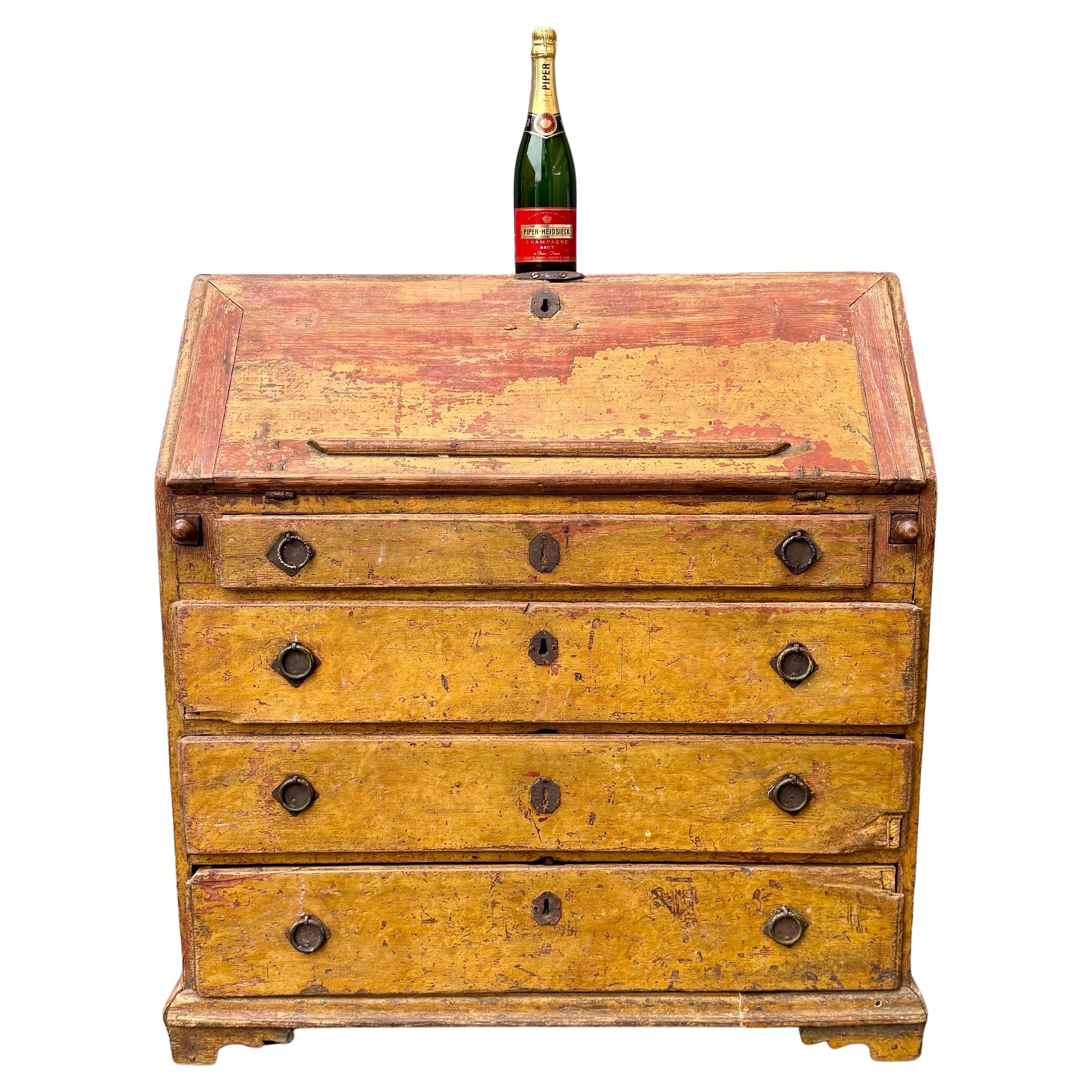 18. Jahrhundert Original bemalter Schreibtisch Sekretär, Schweden im Angebot