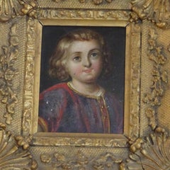 18th Century Ornate Gold Picture Frame with Portrait of Young Boy