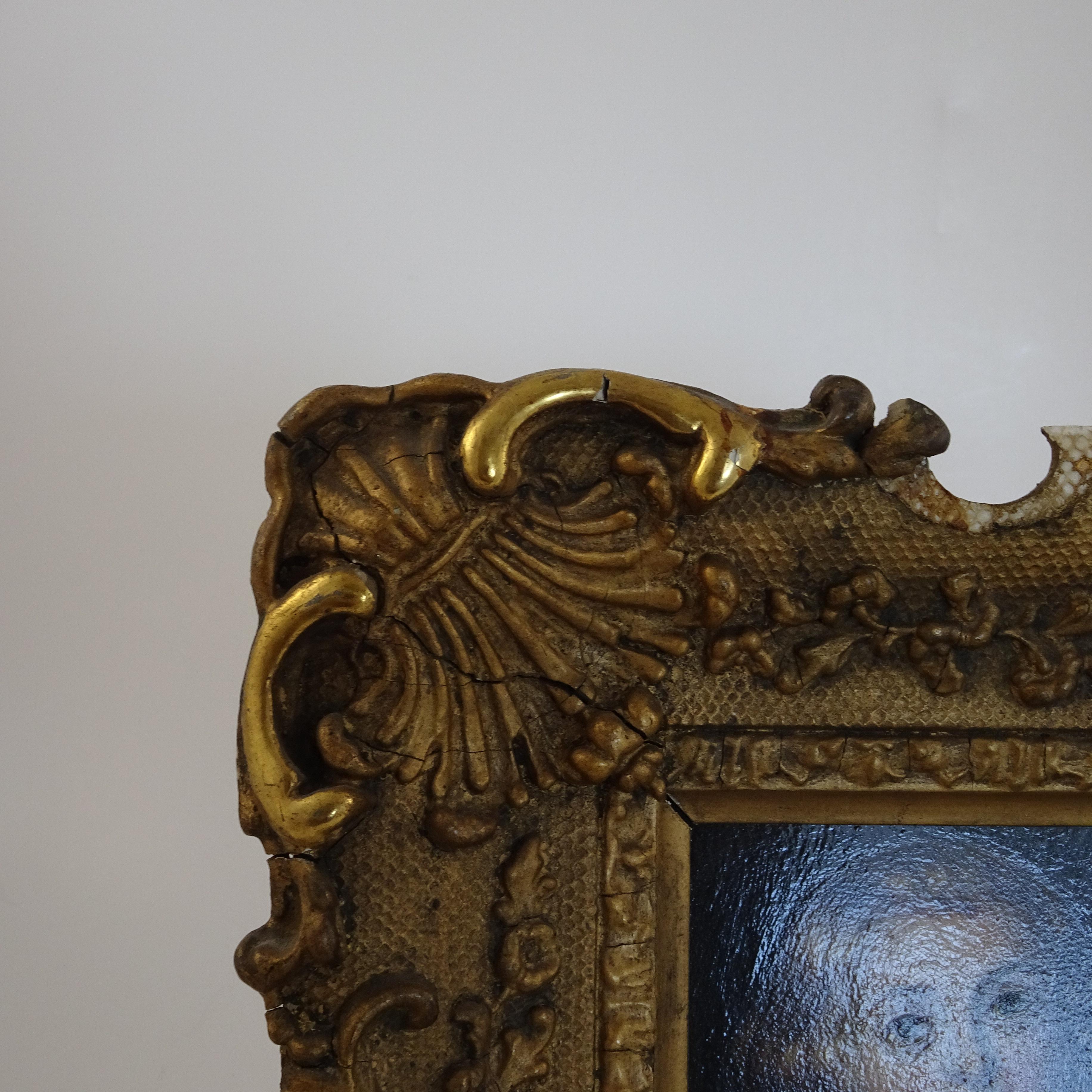 Italian 18th Century Ornate Gold Picture Frame with Portrait of Young Boy For Sale