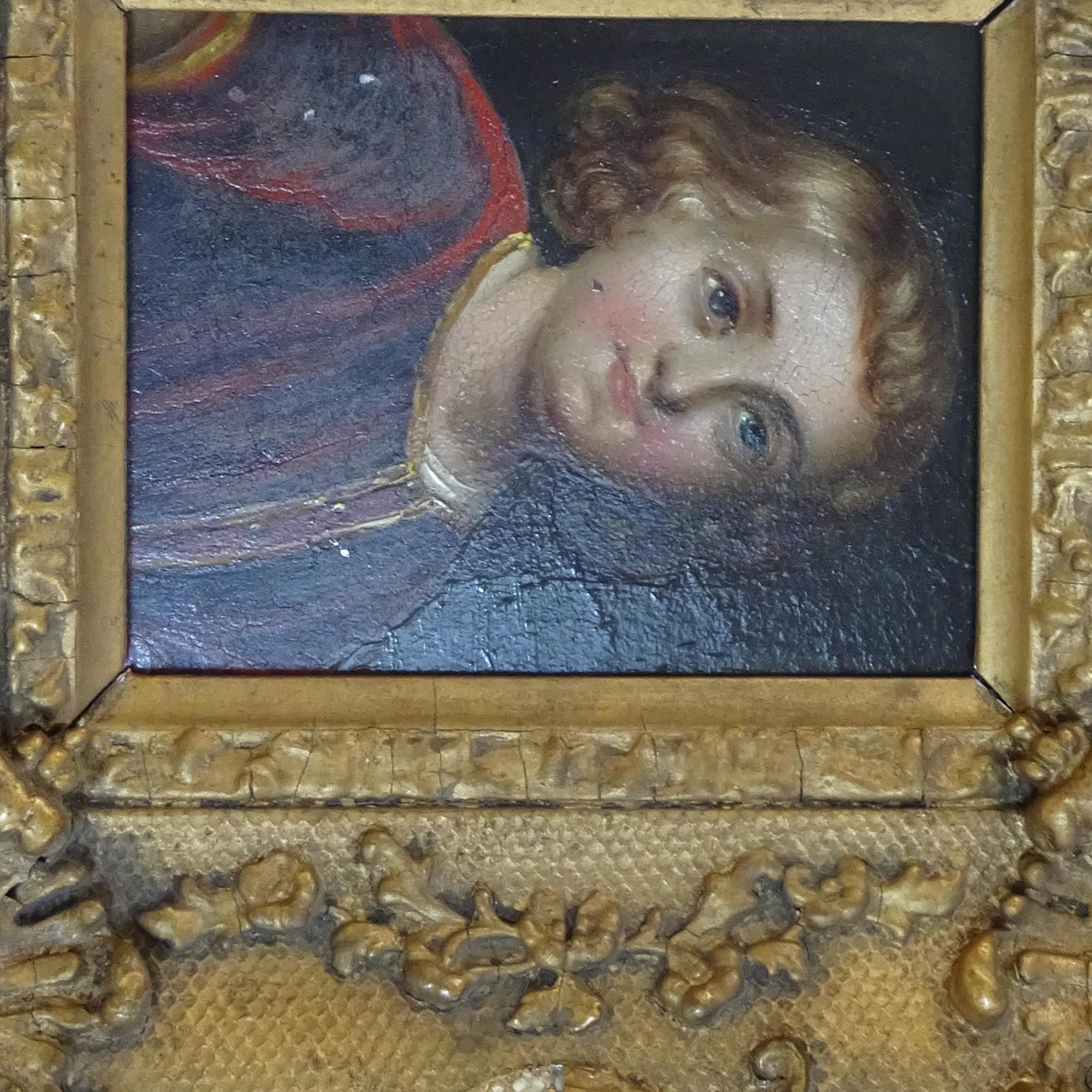 Giltwood 18th Century Ornate Gold Picture Frame with Portrait of Young Boy For Sale