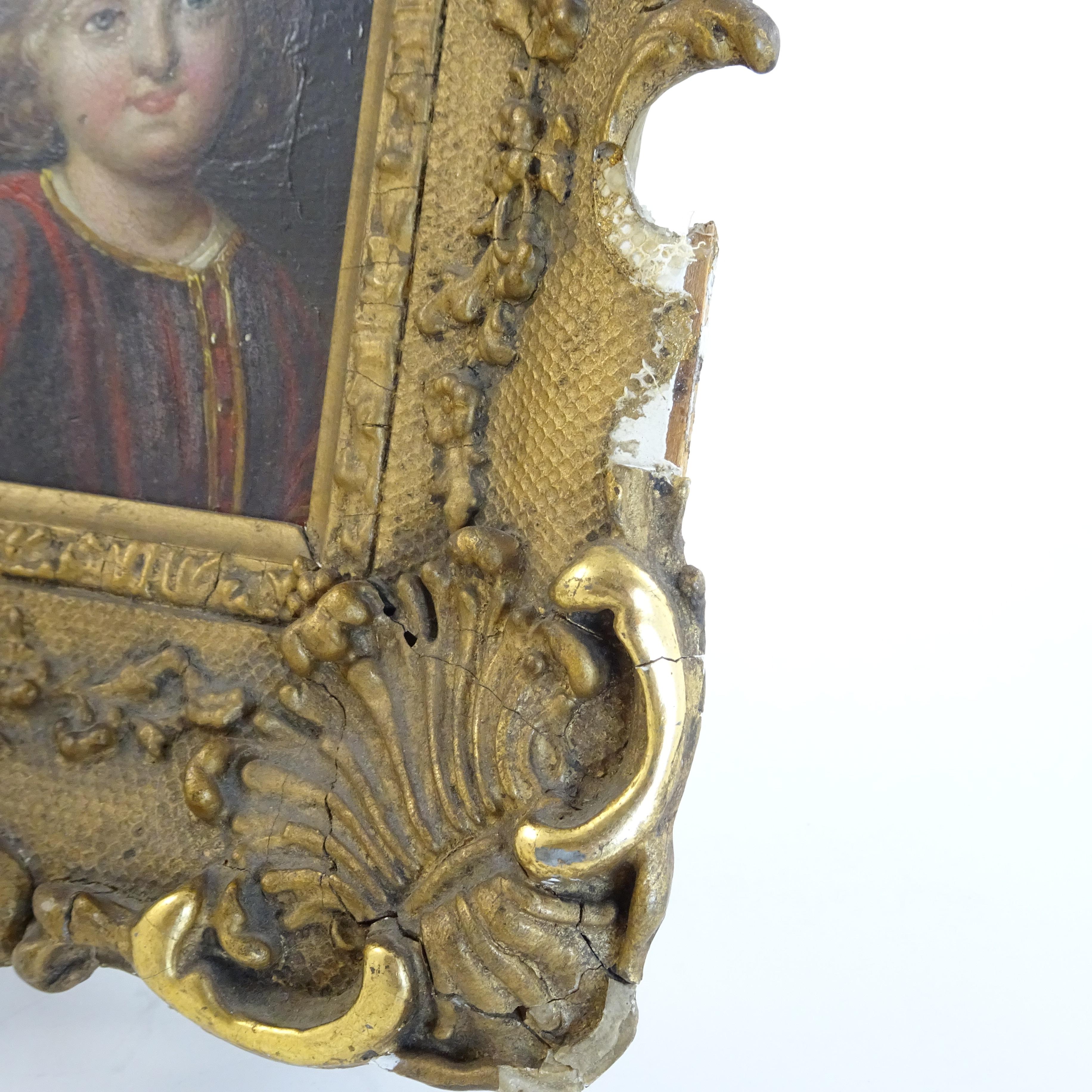 18th Century Ornate Gold Picture Frame with Portrait of Young Boy For Sale 1