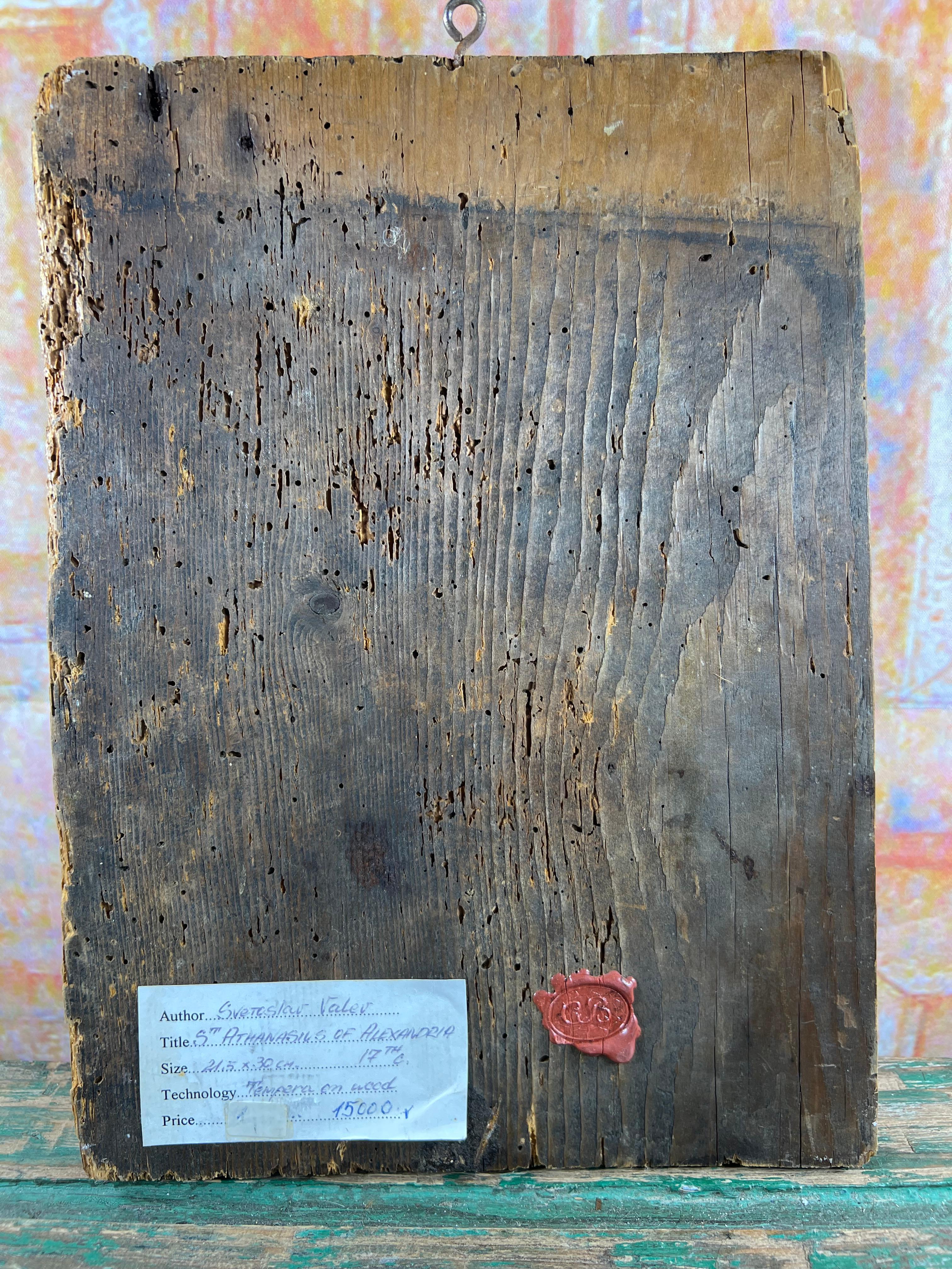 18th-Century Orthodox Icon of Saint Athanasius of Alexandria – Hand-Painted For Sale 6