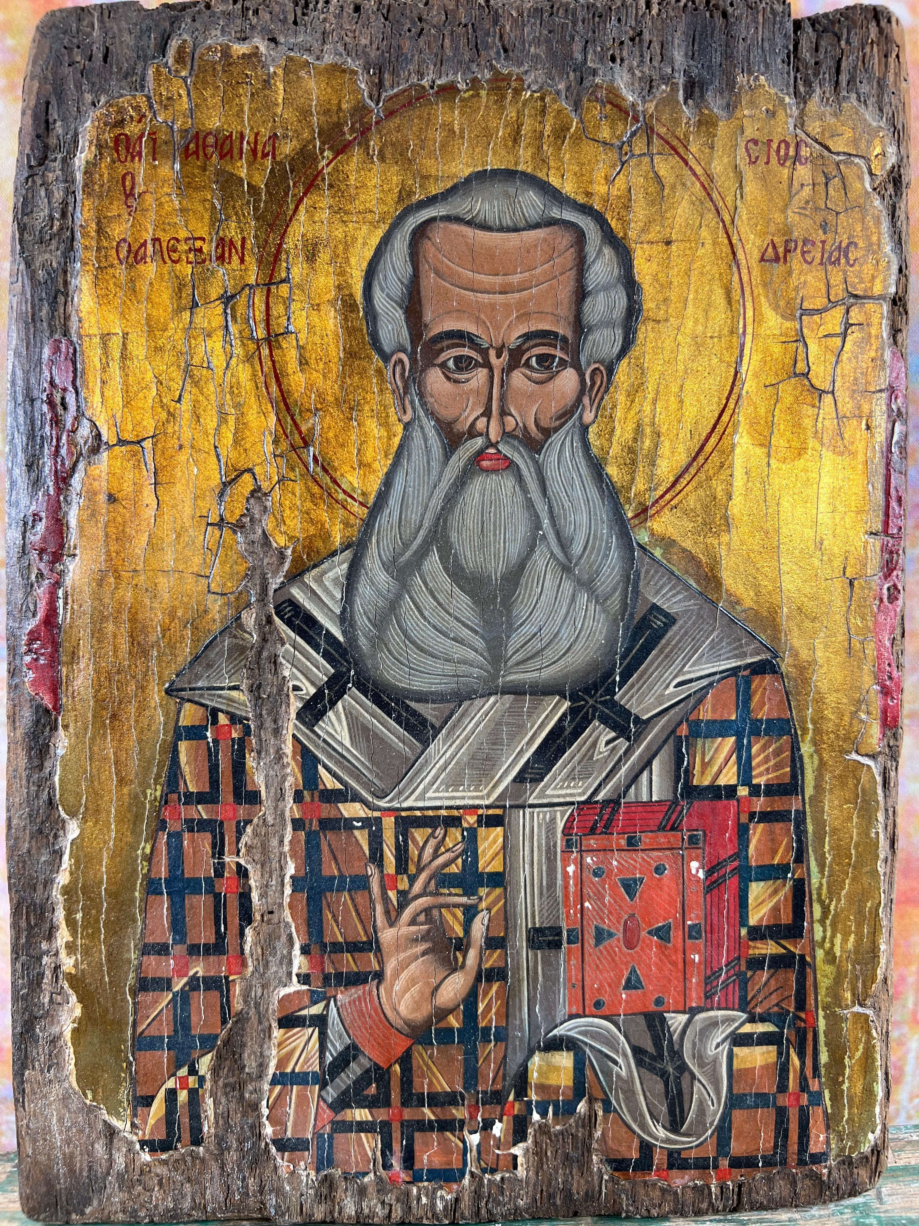 18th-Century Orthodox Icon of Saint Athanasius of Alexandria – Hand-Painted For Sale 1
