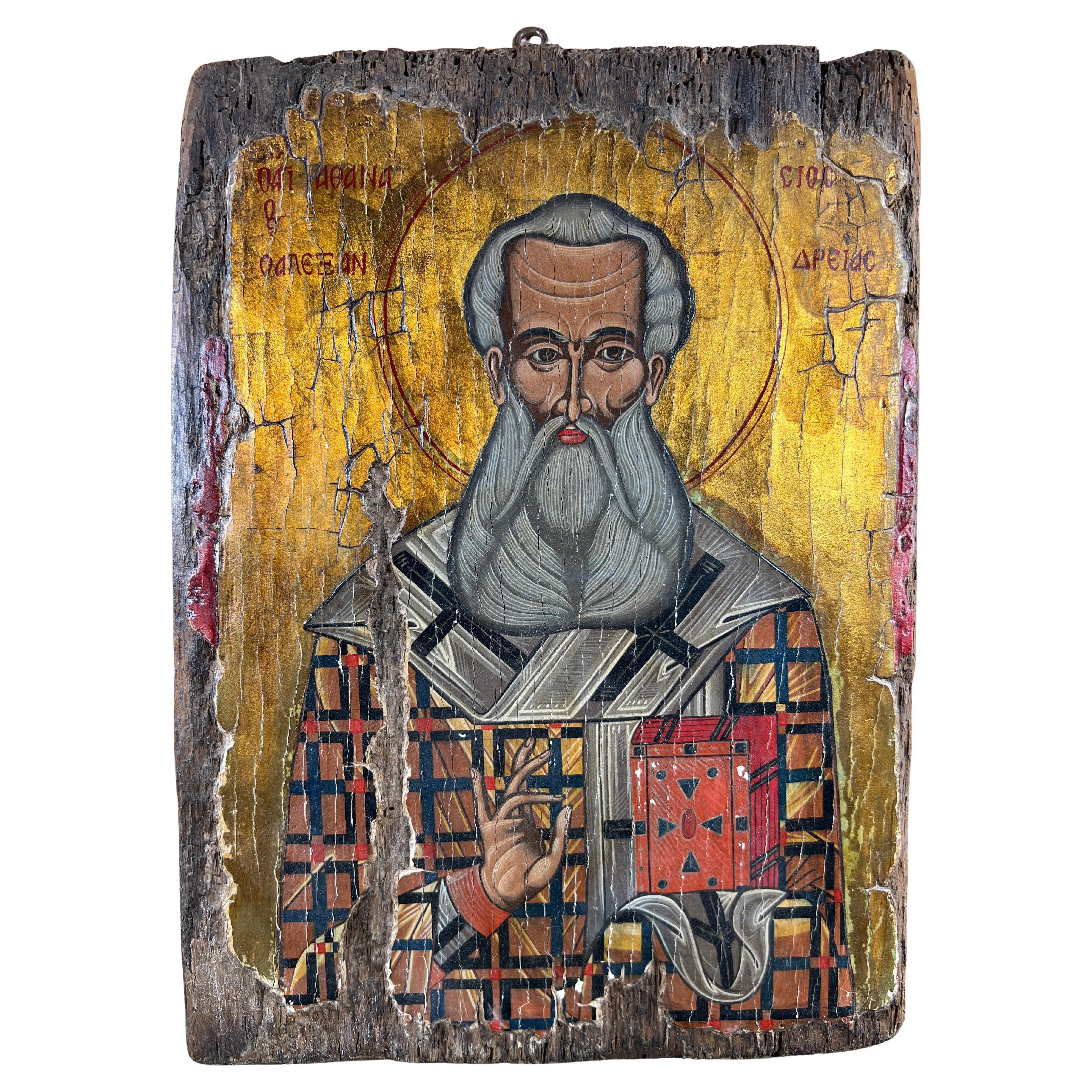 18th-Century Orthodox Icon of Saint Athanasius of Alexandria – Hand-Painted