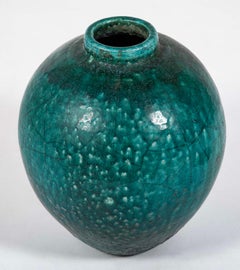 18th Century Ottoman Ceramic Jar With Blue Green Glaze, Large Scale 17.5 inches