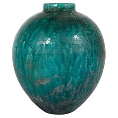 18th Century Ottoman Ceramic Jar With Blue Green Glaze, Large Scale 17.5 inches