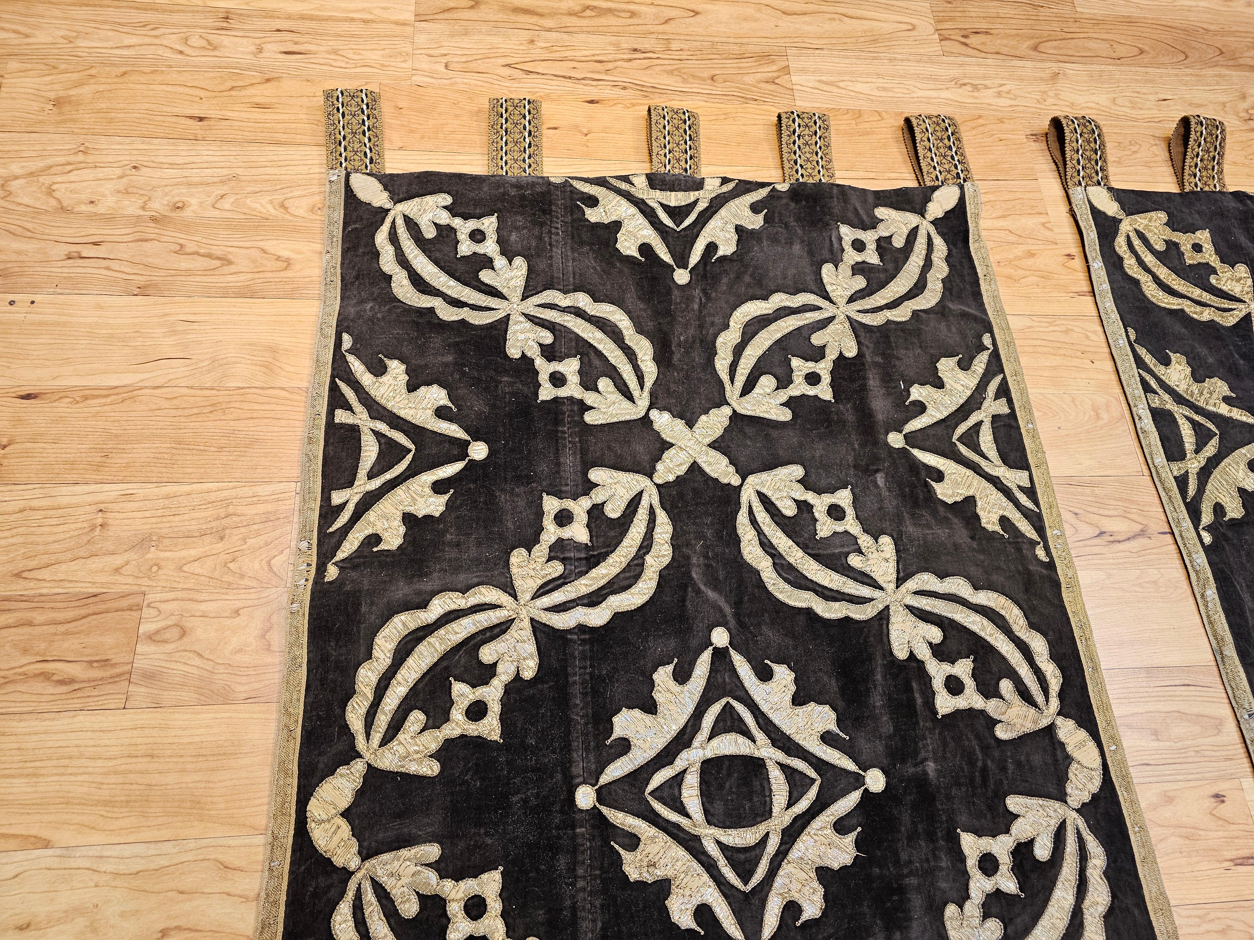 18th Century Ottoman Gilt Threads Brocade Embroidery Textile Panels (A Pair) In Good Condition For Sale In Barrington, IL