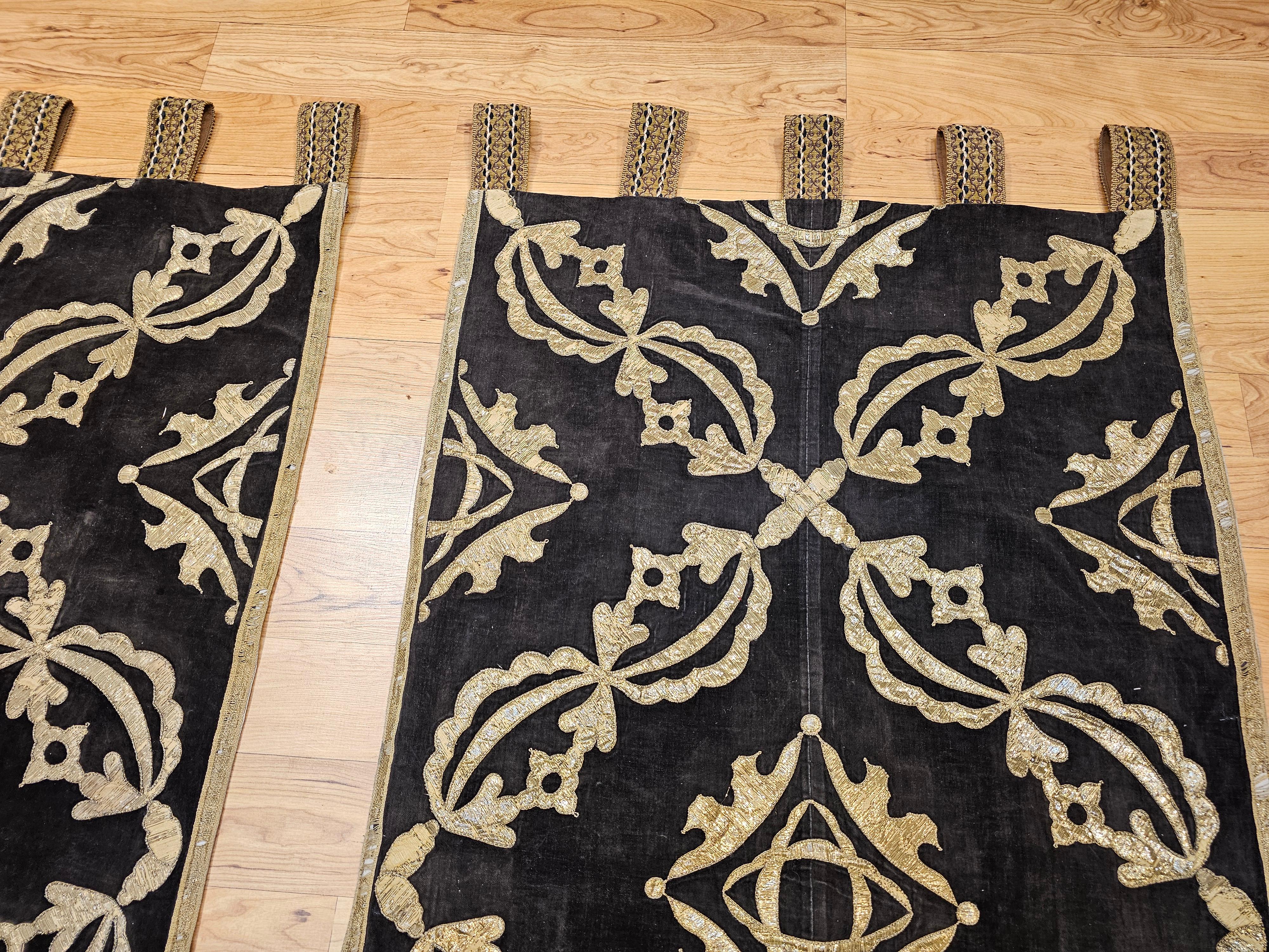 Gold 18th Century Ottoman Gilt Threads Brocade Embroidery Textile Panels (A Pair) For Sale
