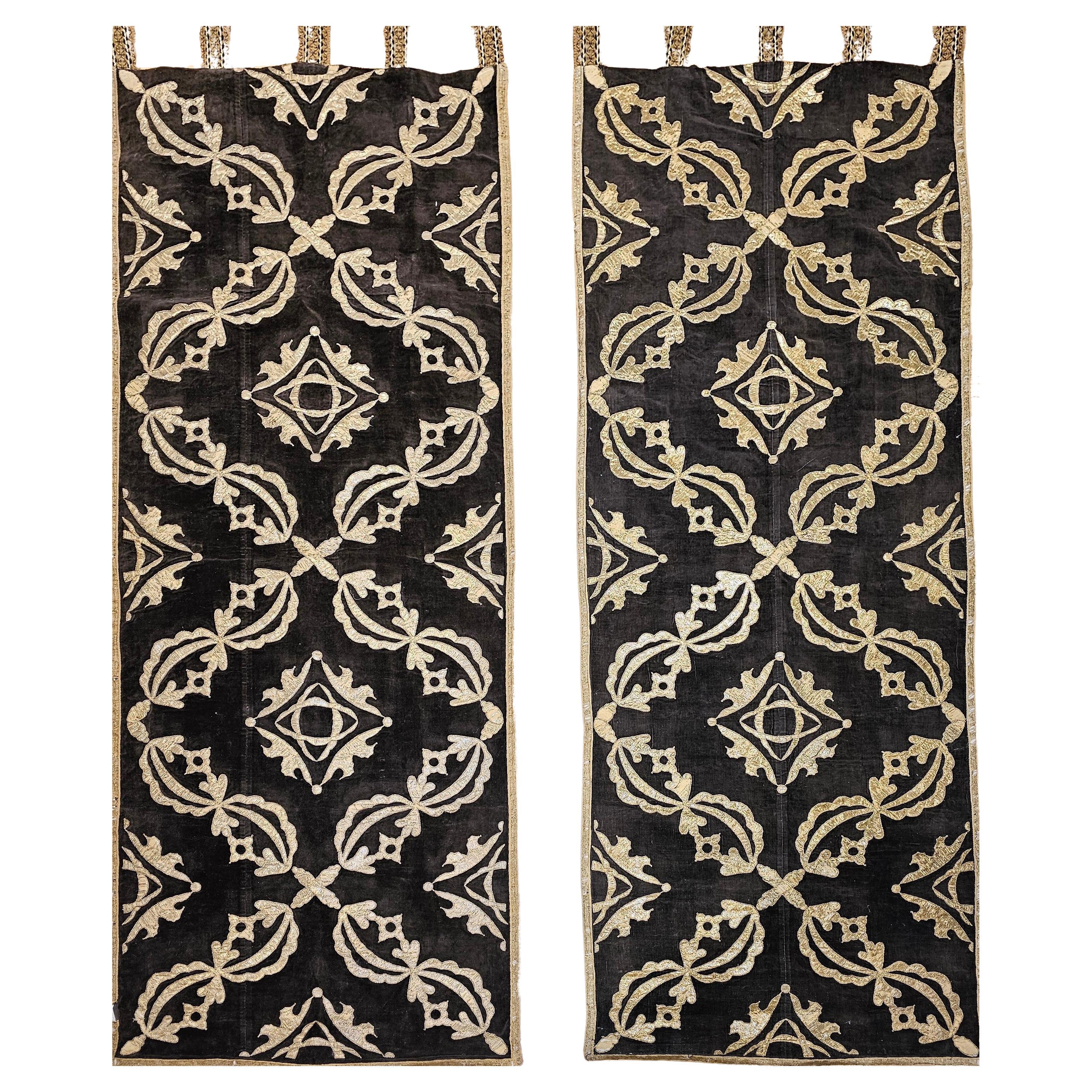 18th Century Ottoman Gilt Threads Brocade Embroidery Textile Panels (A Pair)