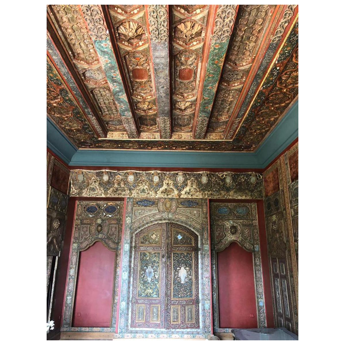 18th Century Ottoman Period Syrian Ajami Art Painted Wood Panelled Room