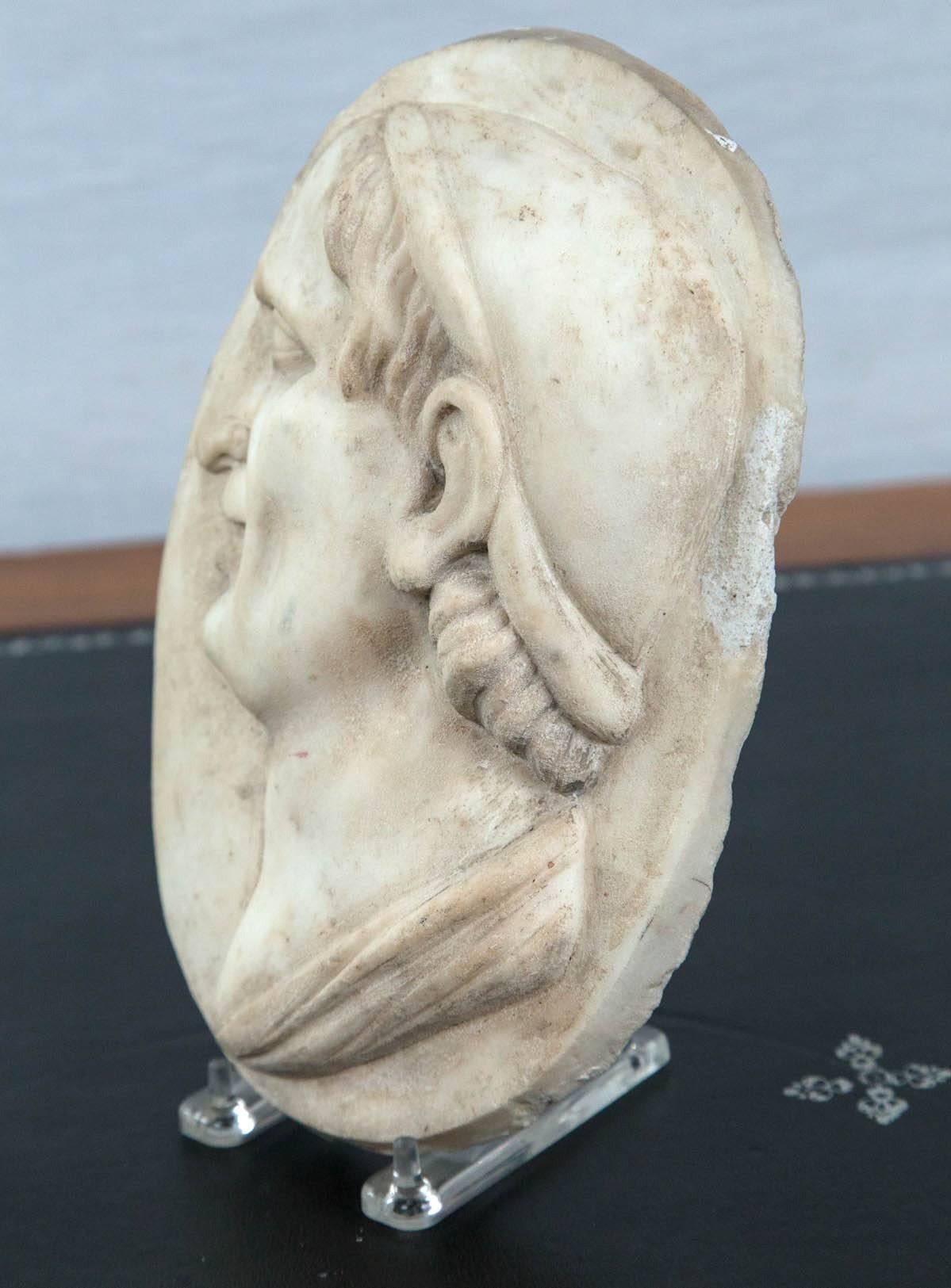 Classical Roman 18th Century Oval Marble Profile Bust Plaque