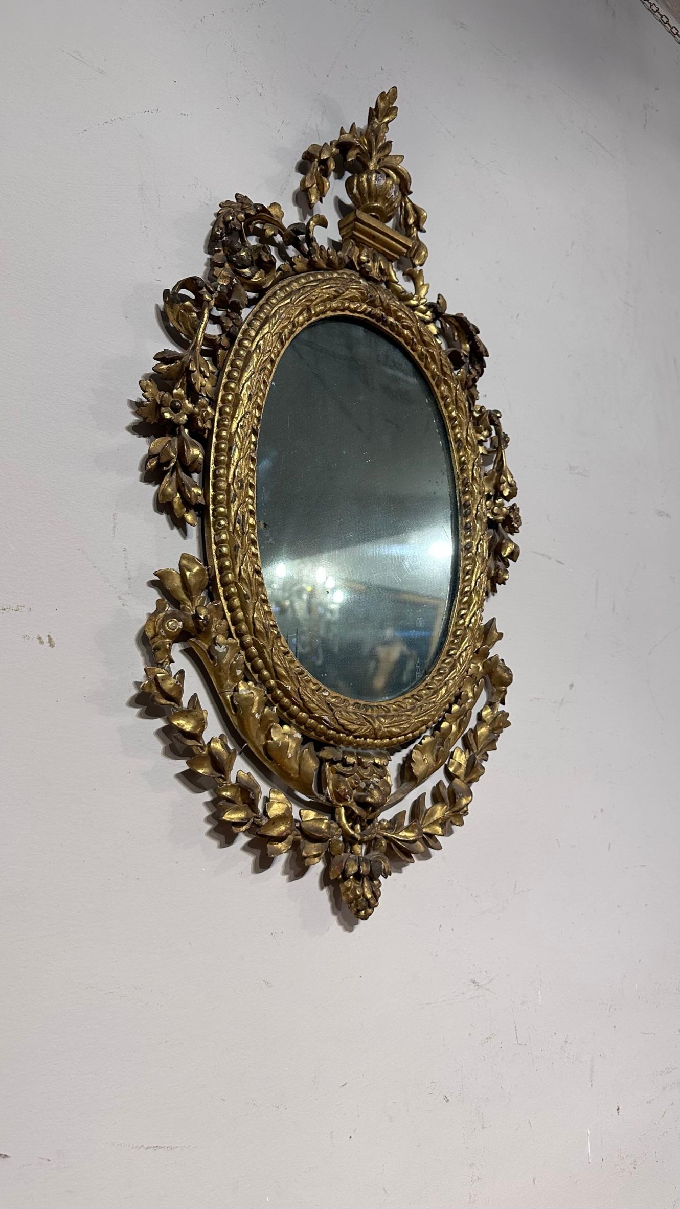 Hand-Carved 18th Century Oval Mirror  For Sale