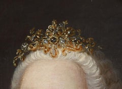 18th Century Oval Portrait Oil Canvas Regina Northern Europe Golden Frame, 1700s