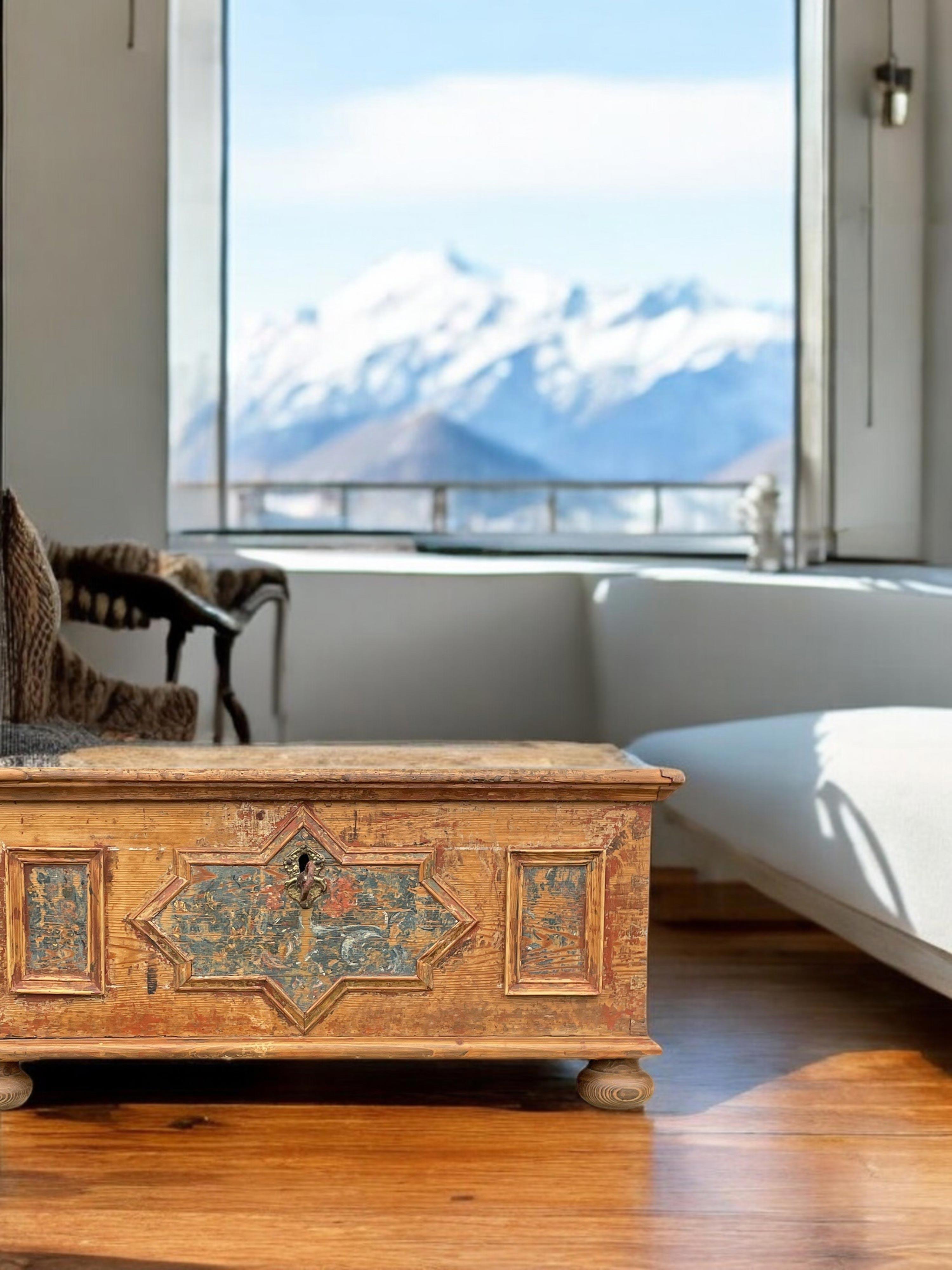 Fir 18th Century Painted Alpine Chest
