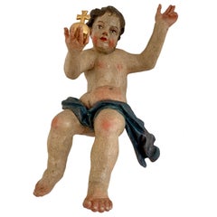 18th Century Painted and Carved Jesus Child Sculpture