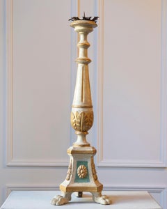 18th Century Painted and Gilt Candlestick from Tuscany with Acanthus Leaves