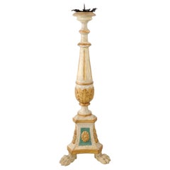 18th Century Painted and Gilt Candlestick from Tuscany with Acanthus Leaves