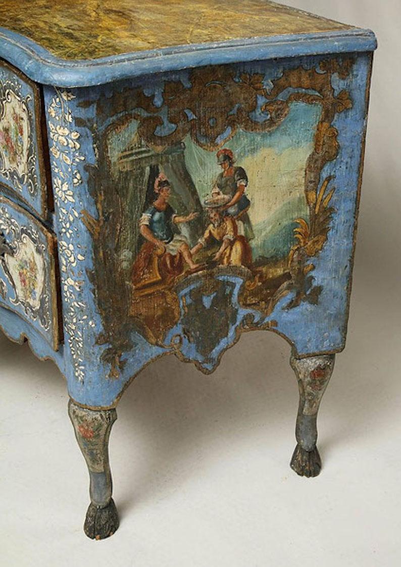 Bemalte blaue italienische Kommode aus dem 18. Jahrhundert (Mitte des 18. Jahrhunderts) im Angebot